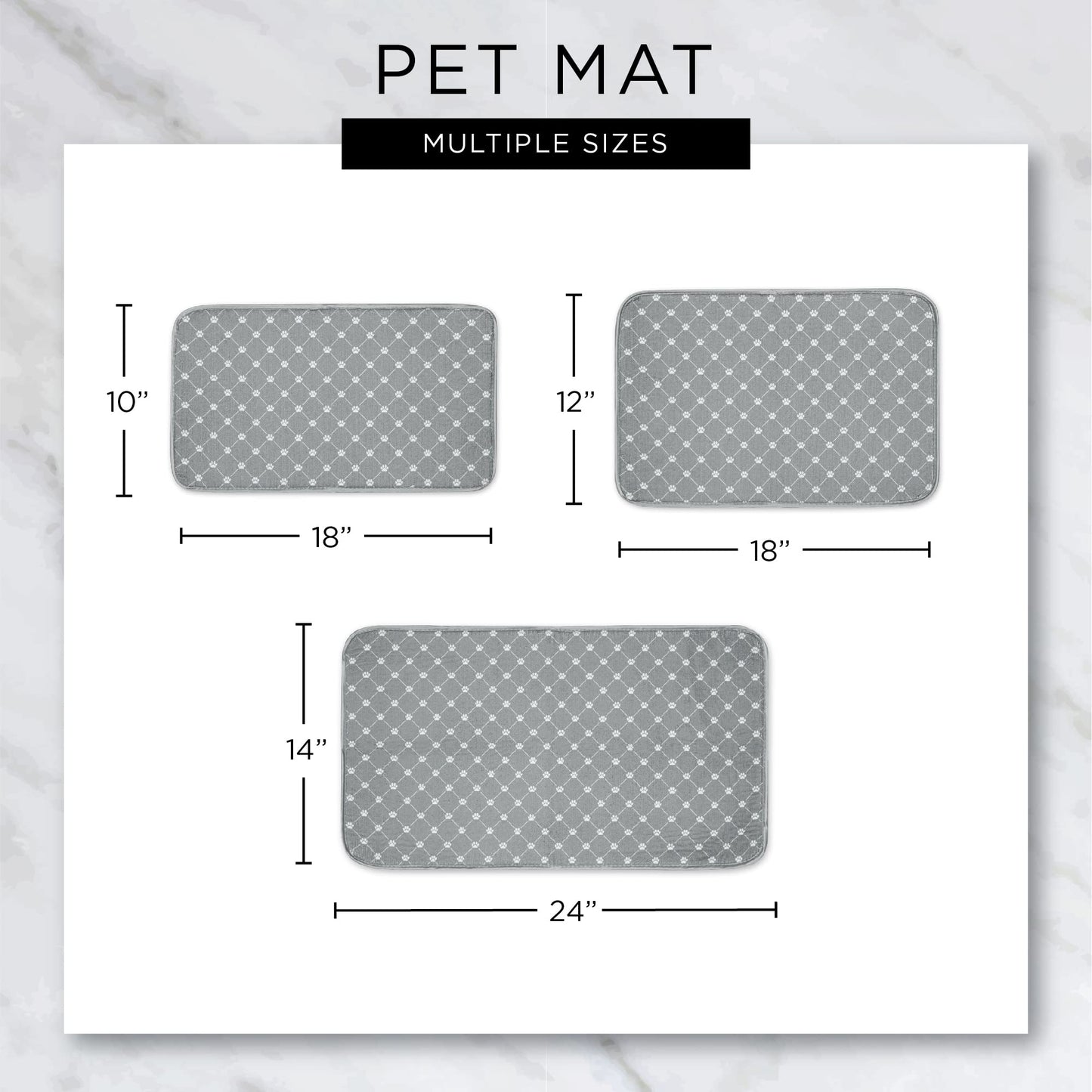 Bone Dry DII Lattice Paw Print Pet Mat for Food, Water, Treats in Microfiber for Maximum Absorbency - Gray,12x18