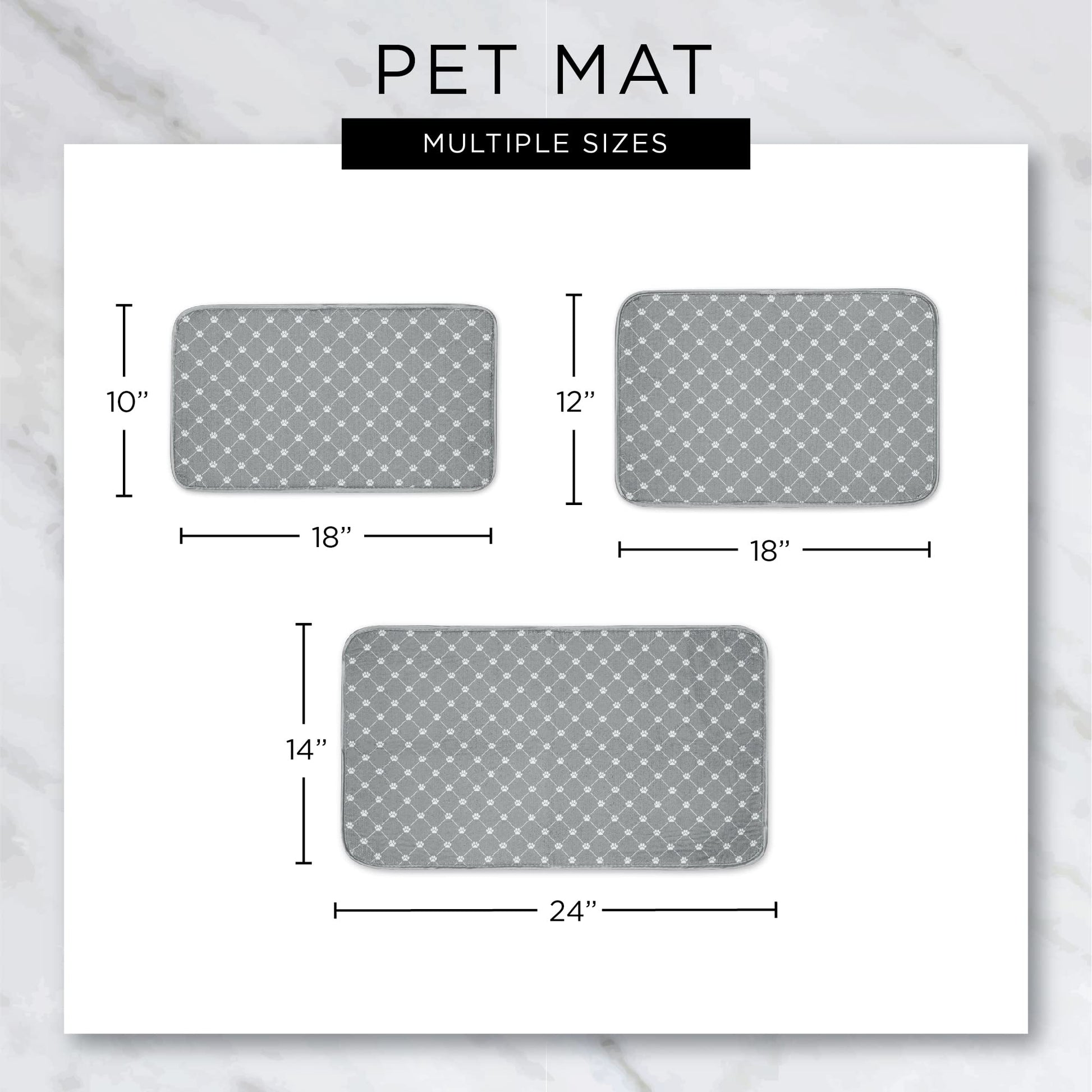 Bone Dry DII Lattice Paw Print Pet Mat for Food, Water, Treats in Microfiber for Maximum Absorbency - Gray,12x18