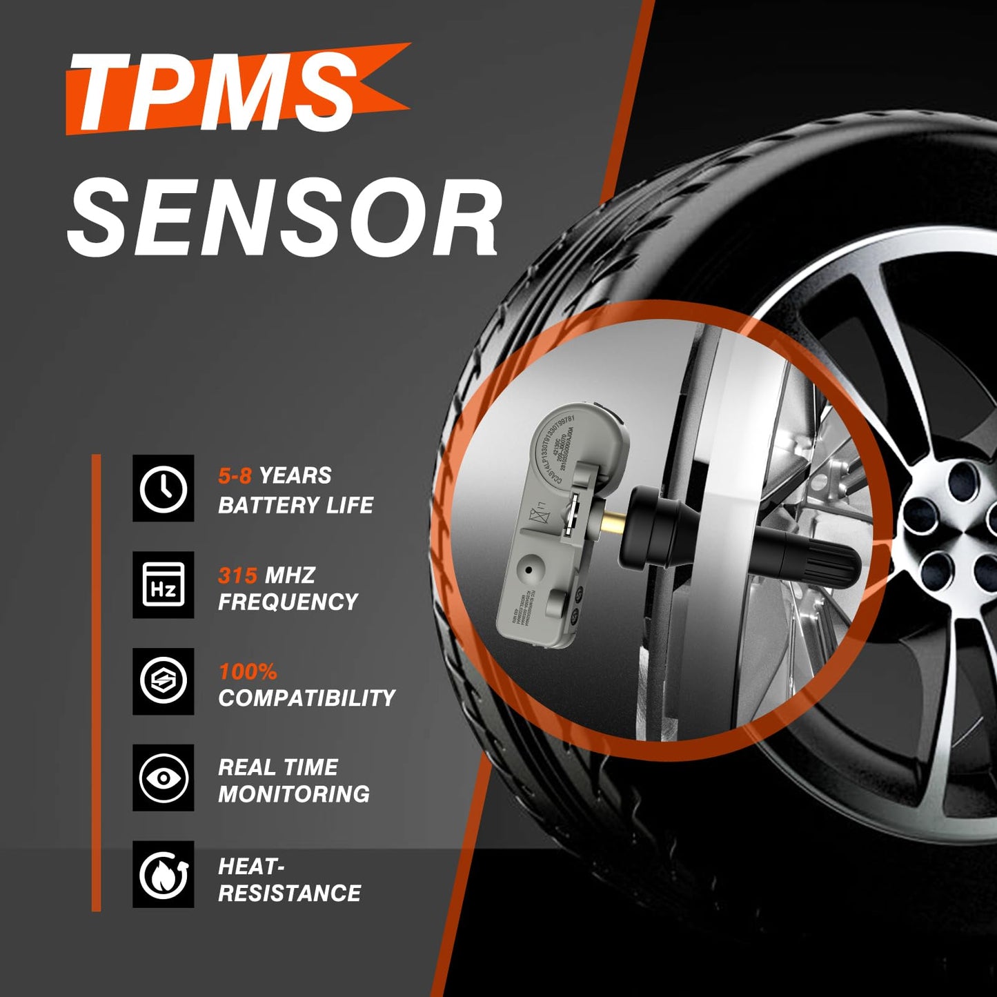 ISINFLASH Sensor TPMS, sensores de sistema de monitor de presión de neumáticos de 315MHZ, compatibles con Chevy GMC Buick Cadillac Pontiac Reemplazar OE 13581558, 13598771,13598772, 13586335,
