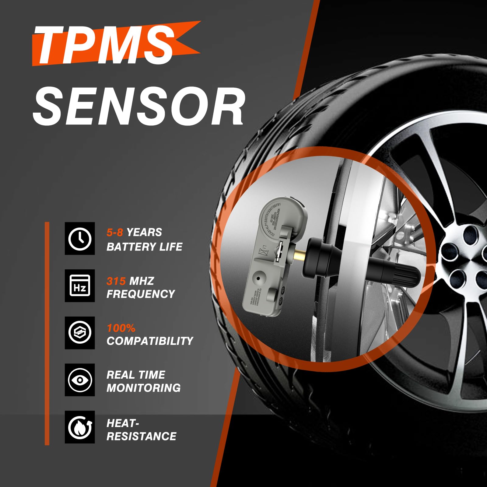 ISINFLASH Sensor TPMS, sensores de sistema de monitor de presión de neumáticos de 315MHZ, compatibles con Chevy GMC Buick Cadillac Pontiac Reemplazar OE 13581558, 13598771,13598772, 13586335,