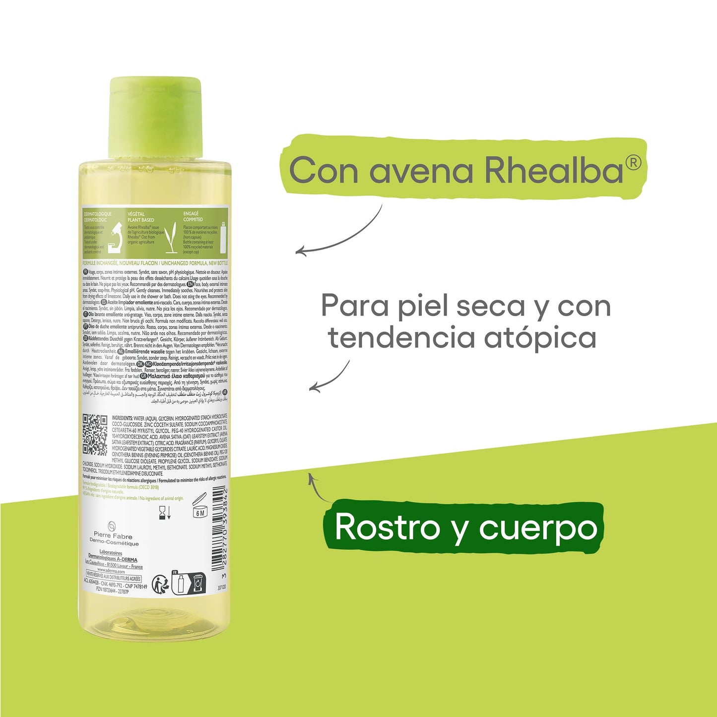 A-DERMA Exomega Control Aceite de Ducha Piel Atopica Muy Seca, 200 ml