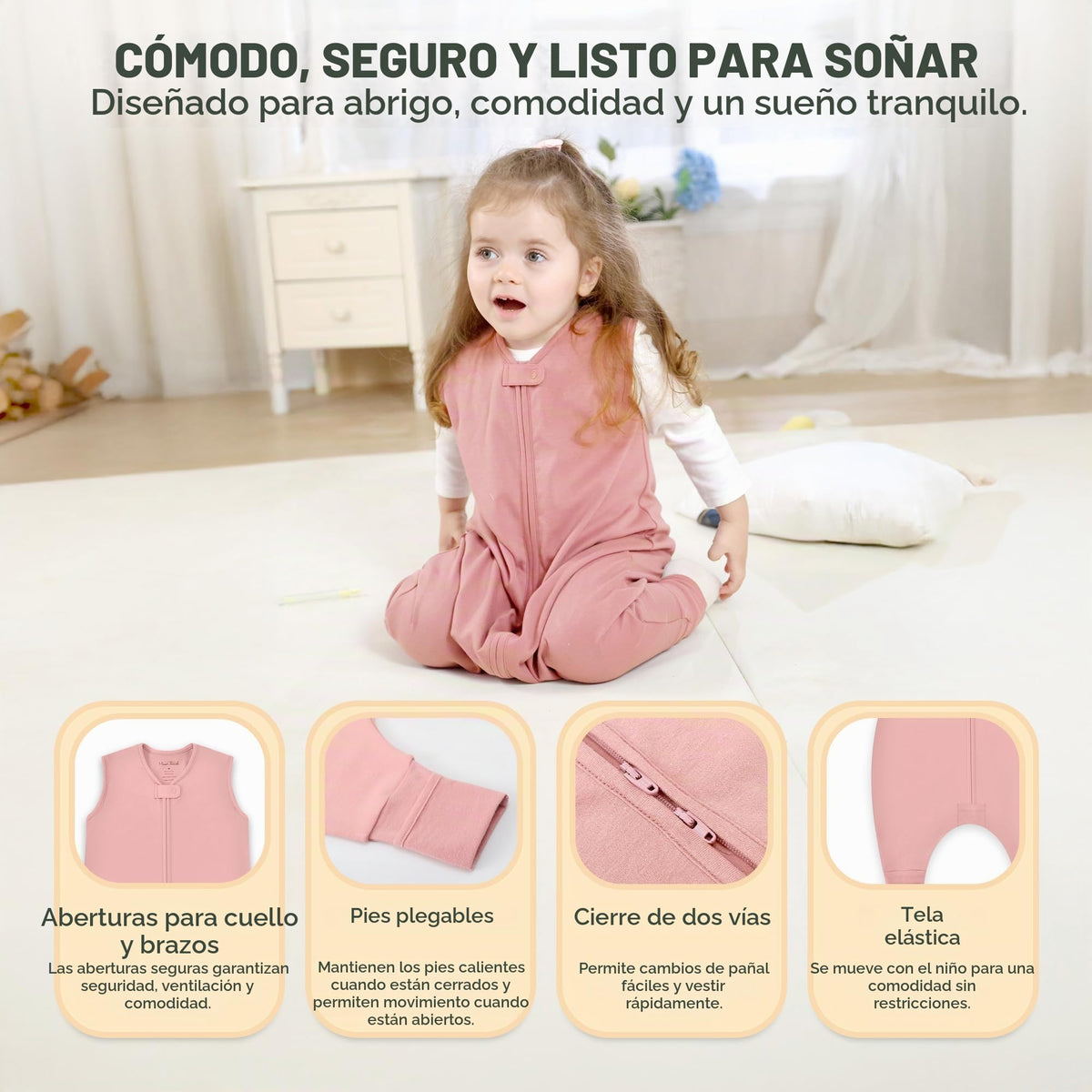 Mama Cheetah Saco de dormir para bebé con pies, 0,5 tog, saco de dormir de verano, algodón orgánico, sin mangas, saco de dormir para bebé, con perneras, para bebés, niños y niñas, 80 cm (altura del