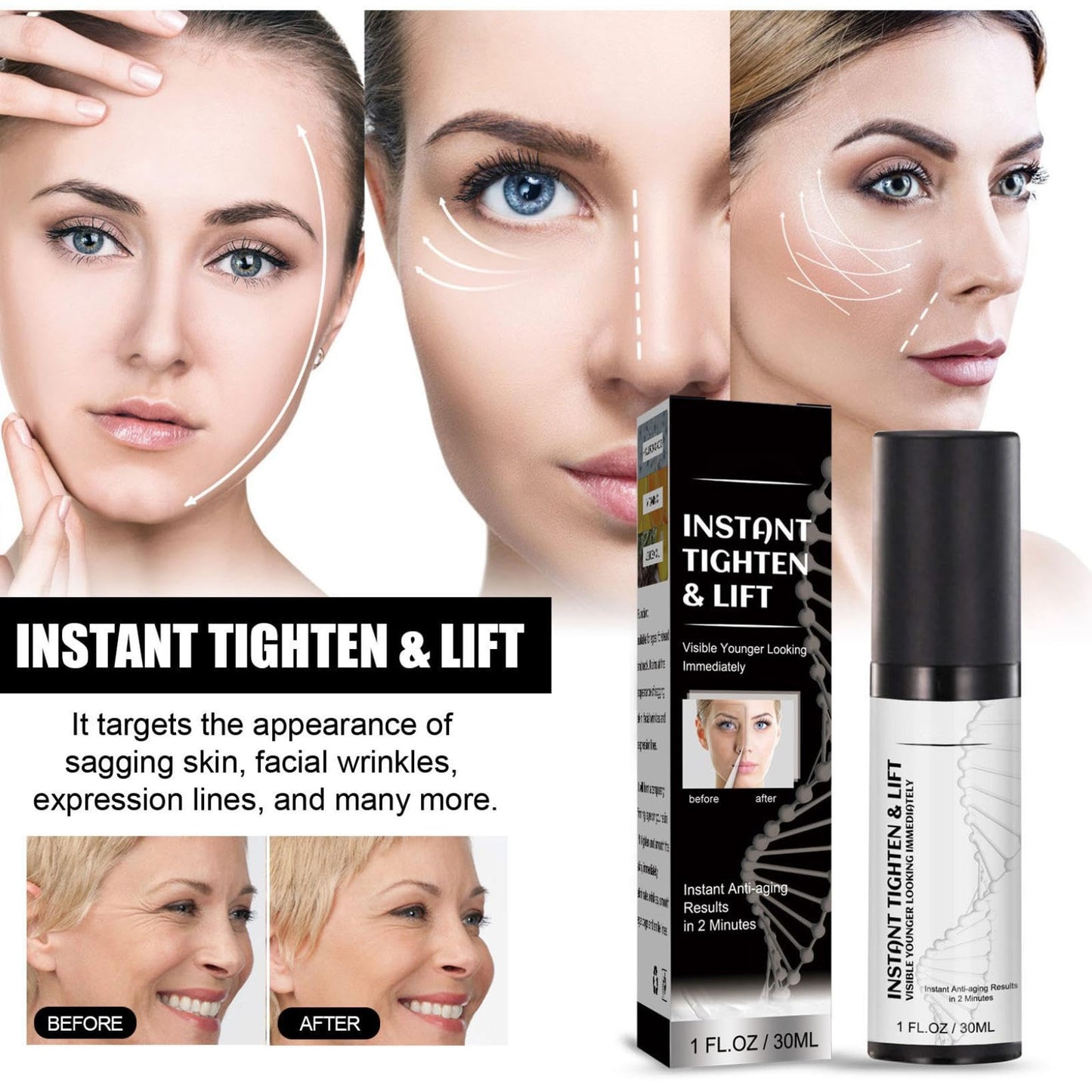 Crema Facial Reafirmante y Tensor Facial - Set de 3 - Reduce Líneas Finas, Hidratación Profunda - Sérum reafirmante para el cuello y ojos - Skincare Anti-ageing - Mejora la elasticidad y firmeza facial