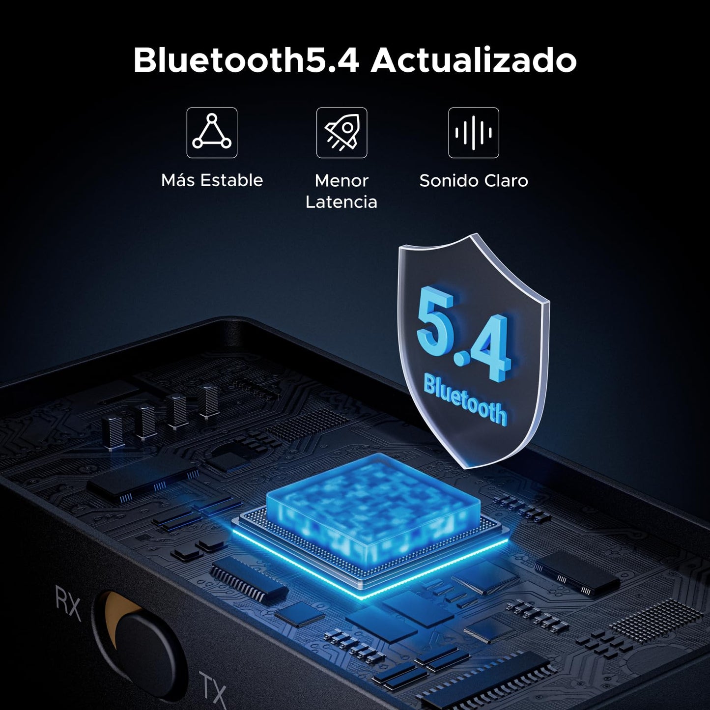 Transmisor Receptor Bluetooth 5.4 UGREEN Negro 2 en 1 para Llamadas Manos Libres y Altavoces de Coche Stereo