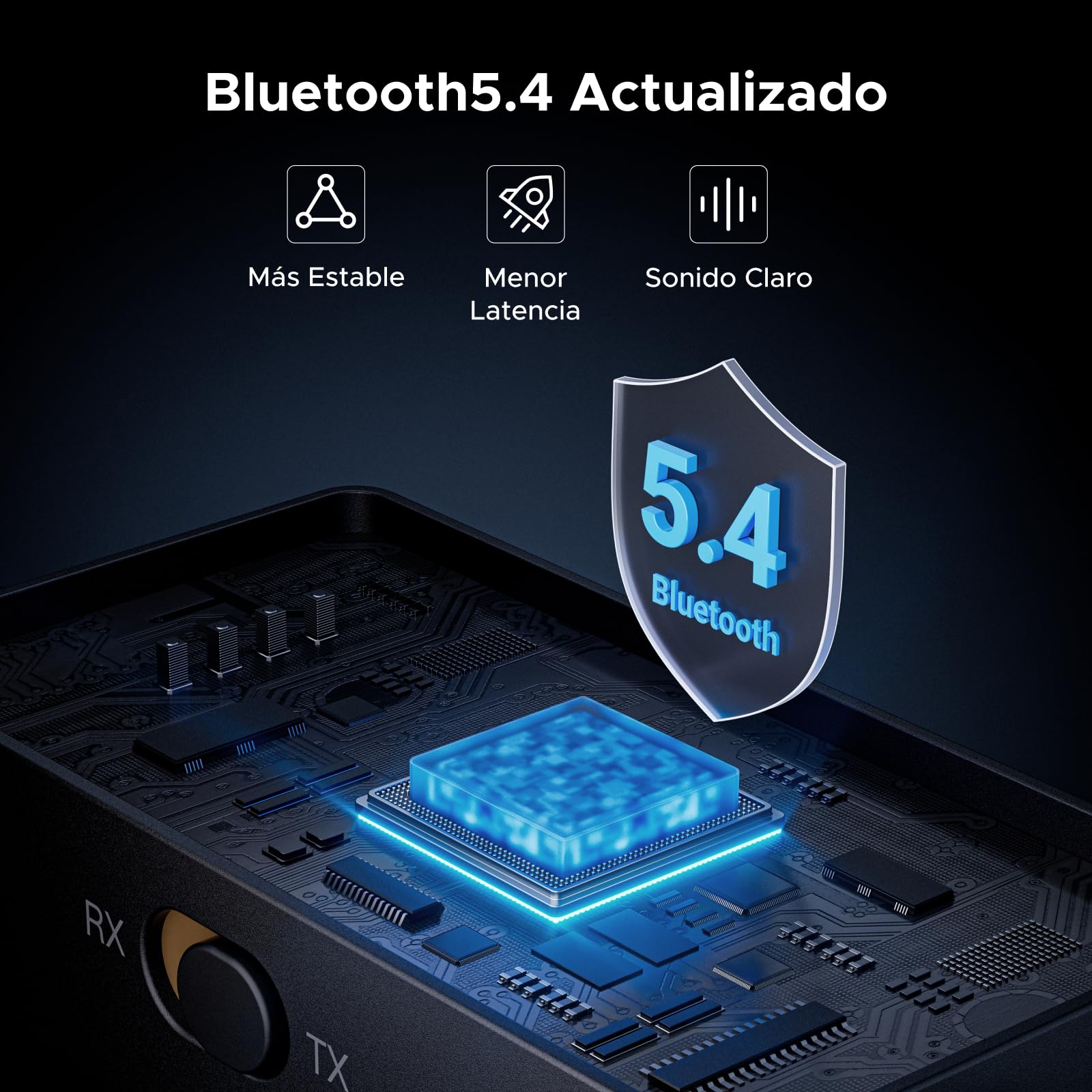 Transmisor Receptor Bluetooth 5.4 UGREEN Negro 2 en 1 para Llamadas Manos Libres y Altavoces de Coche Stereo