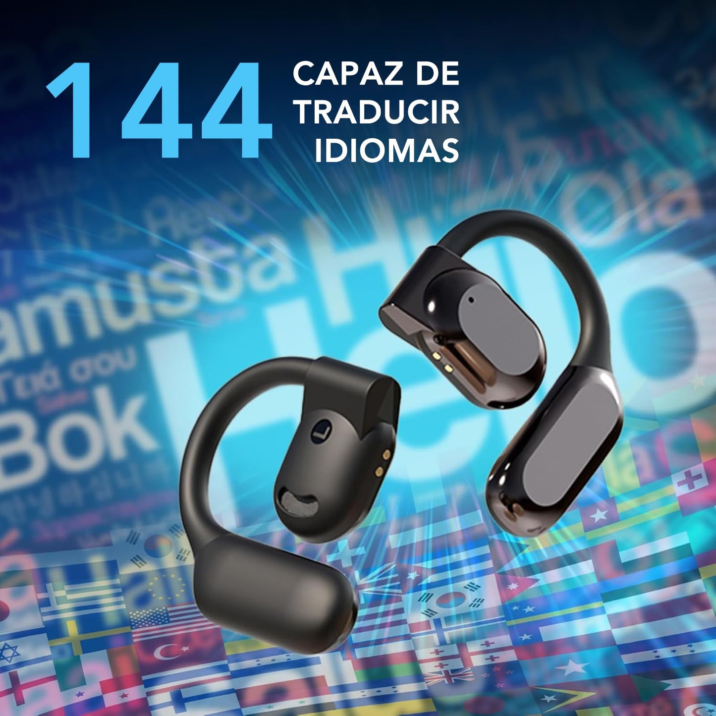HAPYHVN Auriculares Inalámbricos Bluetooth, Traductor de Idiomas en Tiempo Real, Soporta 144 Idiomas para Viajes, Negocios,Reuniones y Aprendizaje, AI Translator, Pantalla de Batería