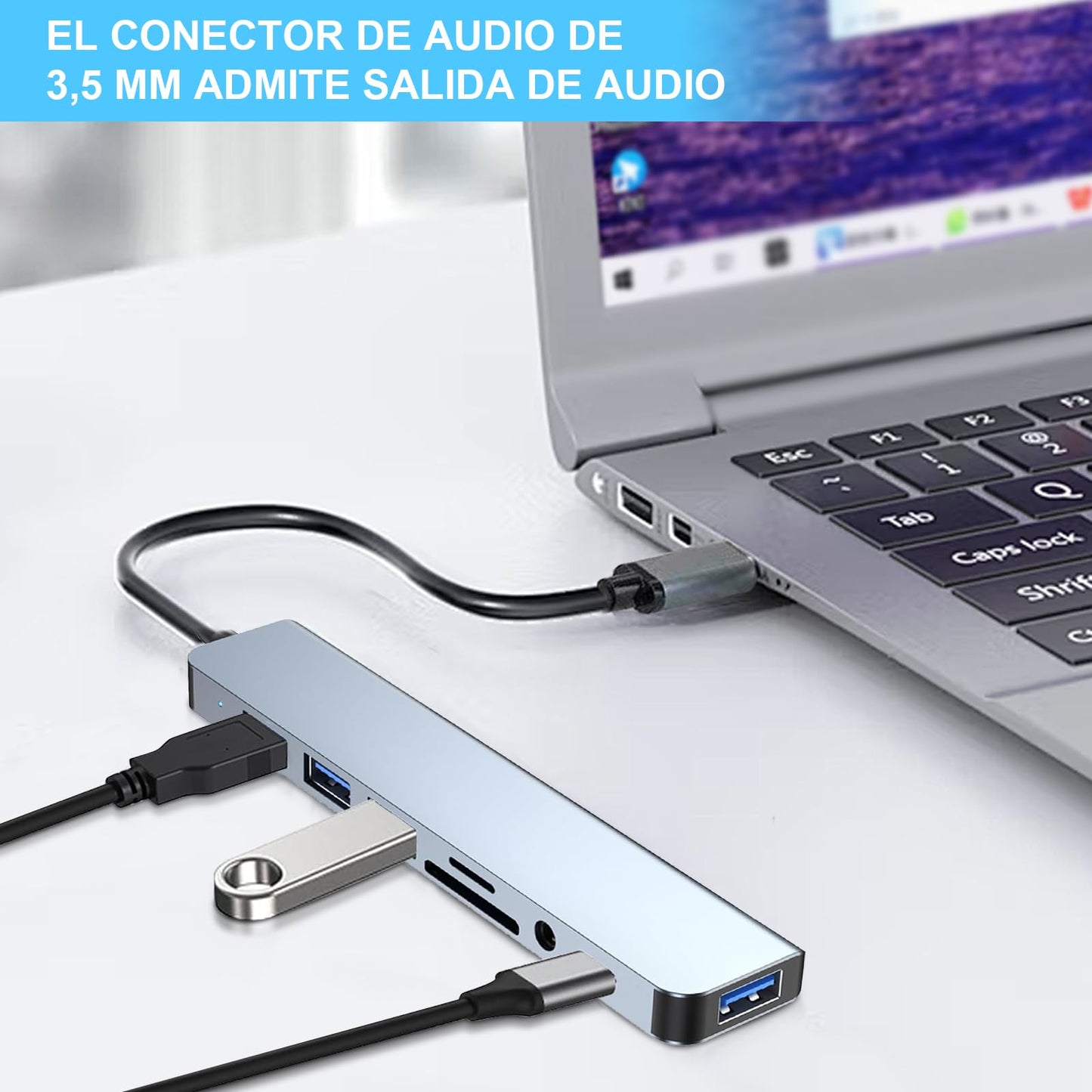 Glowlin HUB USB C, 8 and 1 Multi-Function Adapter to 1 USB3.0, 3 USB2.0, 3.5mm Jack, USB C Port Data, SD/TF Card Reader, Docking Station for MacBook Air/Pro iPad Surface Chromebook