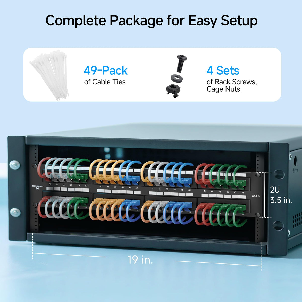 Panel de Conexión Cable Matters 48 Puertos Cat6 10Gbps con Barra de Soporte