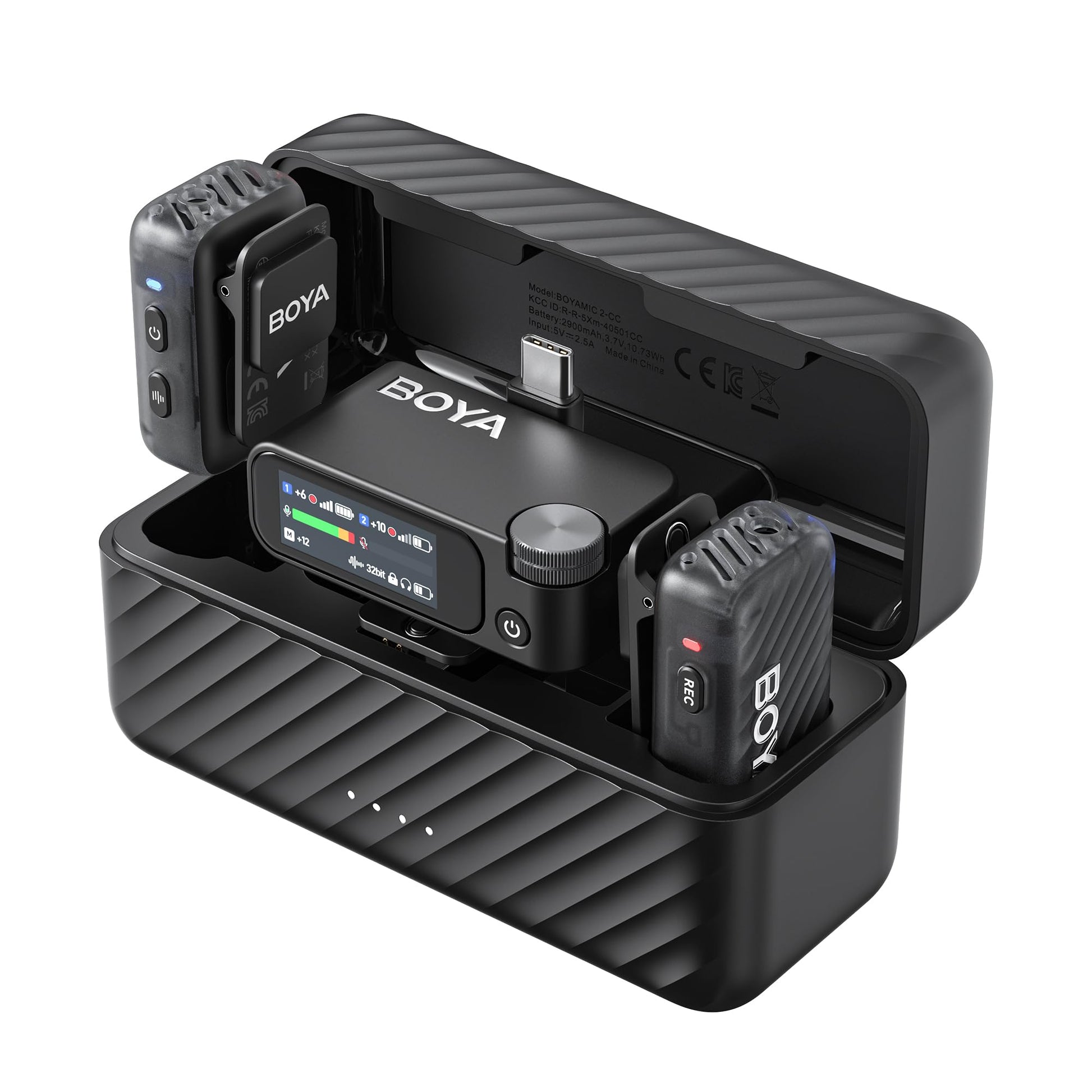 BOYA BOYAMIC 2 Micrófonos Inalámbricos para iPhone 15–16/Android/PC/Cámara, Cancelación de Ruido con IA, Grabación Interna en 32-bit Float, AMOLED, 300 m y 54 h con Estuche de Carga para Grabación