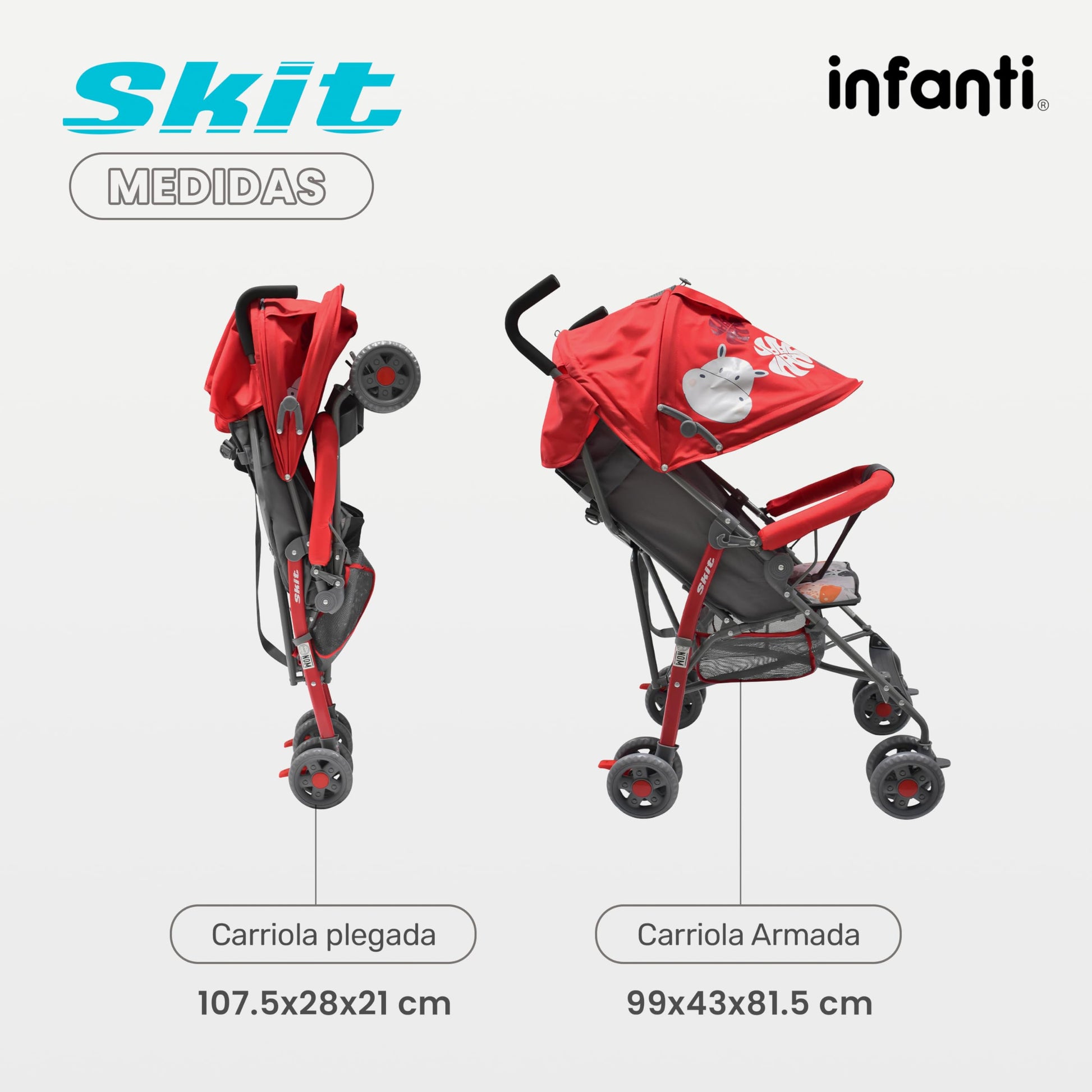 INFANTI | Carriola para Bebe de Baston SKIT | Carriola de Viaje - Carrito para Bebe | Cosas para Bebes 6 Meses hasta 15 kg - Compacta y Plegable | Carriola de Baston Ligera con Arnés de Seguridad