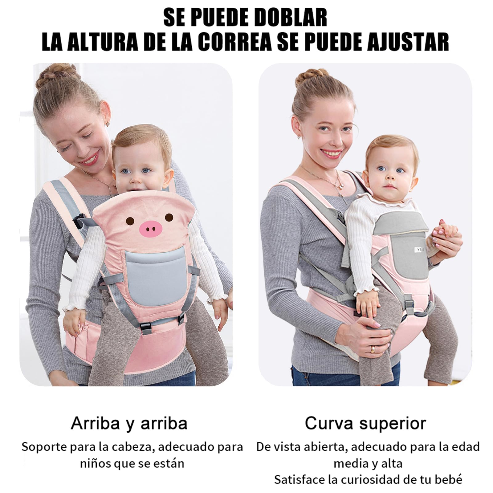 FINYQBET Cangurera Portabebé Mochila Multifuncional Con Asiento Bebé rosa，10 en 1 Portabebés Transpirable para Niños de 0 a 40 Meses, 25 kg Máx, con Bolsillos y Capucha