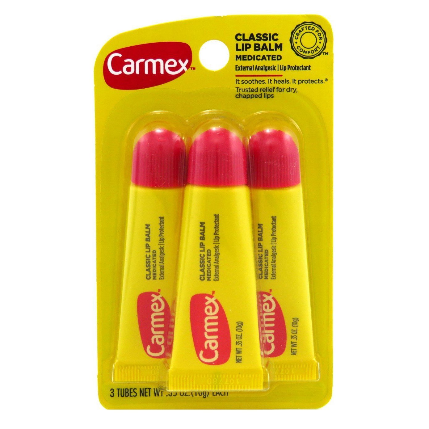 Carmex Bálsamo labial – Tubo de fórmula original – Bálsamo labial medicado clásico – 3 tubos por paquete – Paquete de 4