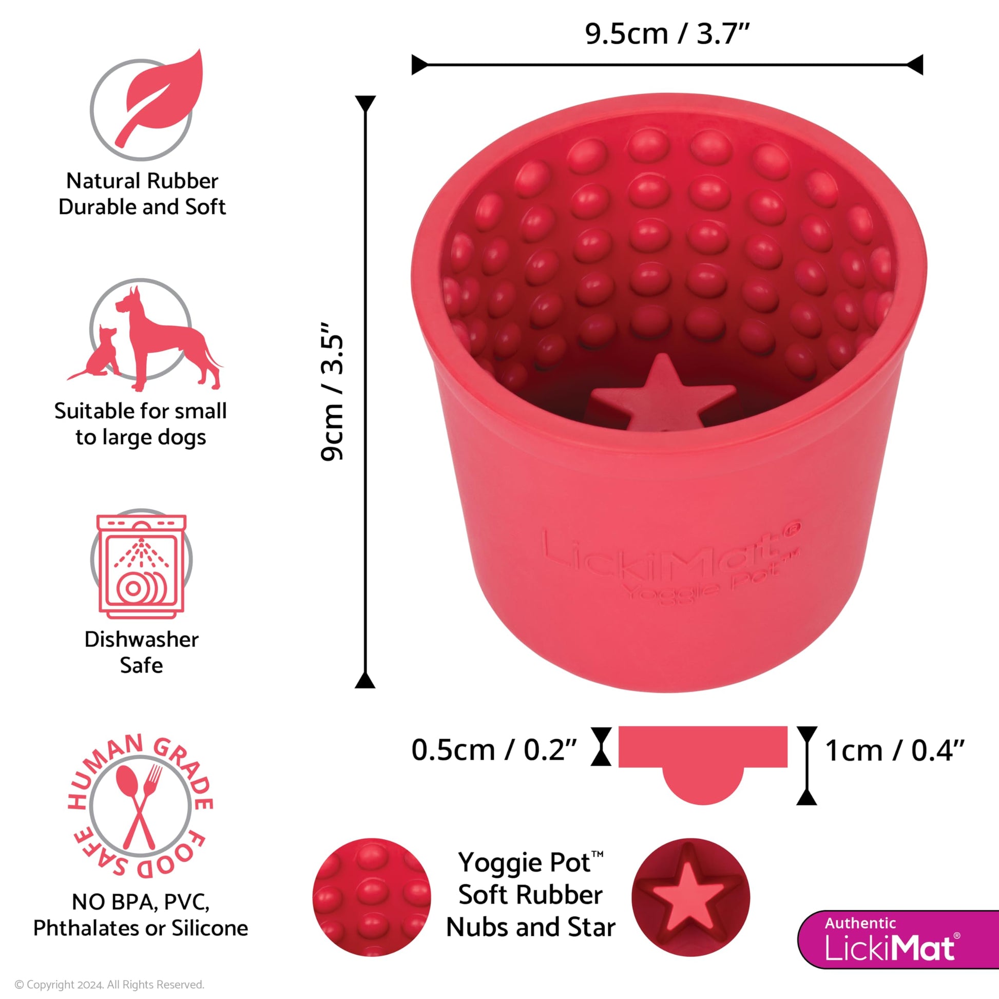LICKIMAT Yoggie Pot - Distracción, diversión y enriquecimiento Dispensador de goma de larga duración para todos los tamaños de perros y alimentador lento para perros pequeños. The Newest LickiMat