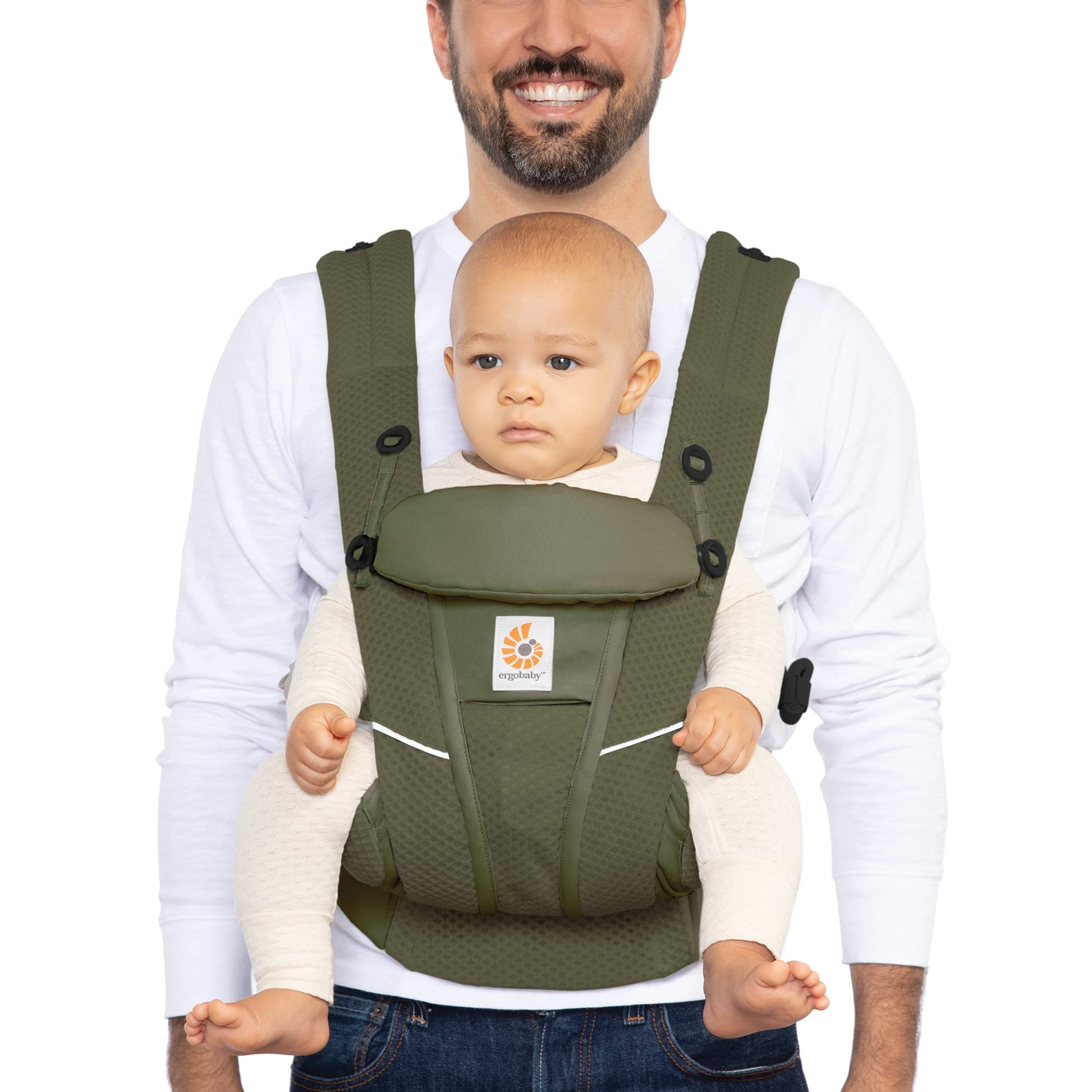 Portabebés Ergobaby Verde Oliva de Malla Transpirable con Soporte Lumbar Mejorado