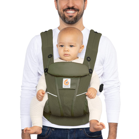 Portabebés Ergobaby Verde Oliva de Malla Transpirable con Soporte Lumbar Mejorado
