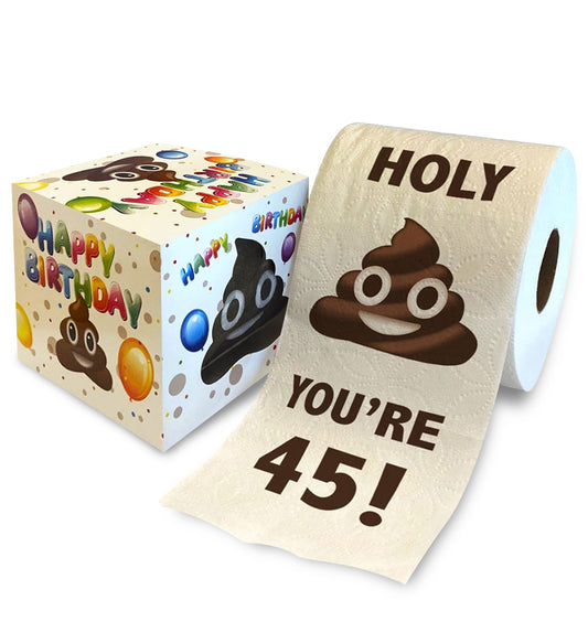 Papel Higiénico Impreso TP Holy Poop 45 Cumpleaños Divertido 500 Hojas para Hombre o Mujer