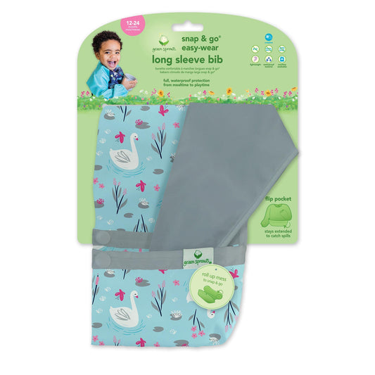Babero de Manga Larga green sprouts Verde con Protección Impermeable y Bolsillo Invertido Fácil de Limpiar