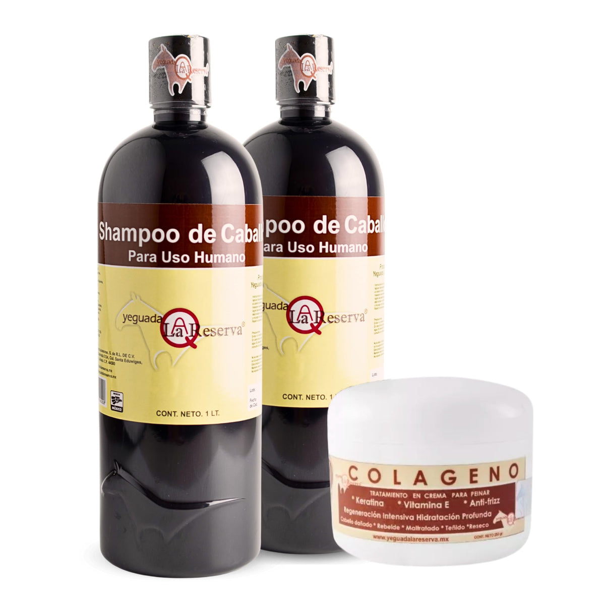 Shampoo Yeguada La Reserva Negro Colágeno para Uso Humano y Crema para Peinar para Todo Tipo de Cabello