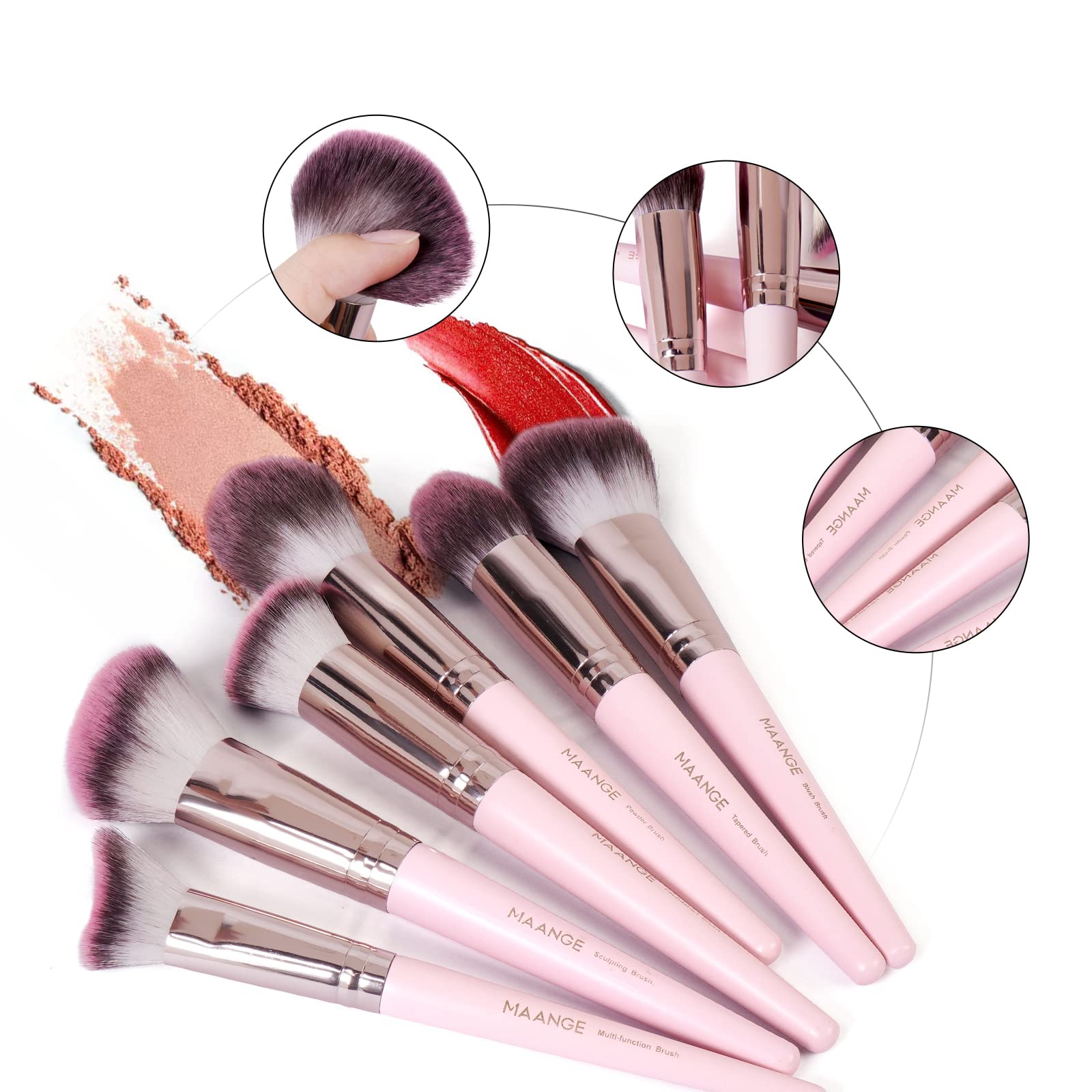 Brochas de Maquillaje con Estuche 18 Piezas Set de Brochas para Maquillaje Profesional Juego de Brochas Kabuki Sintético Premium Sombra de Ojos en Polvo para Base de Maquillaje (Rosa)