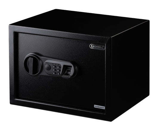 KASHBILL Caja Fuerte Mediana Biométrica 25x35x25 cm Modelo CFB02 con Cierre de Huella Digital y Llave de Emergencia, Ideal para Seguridad en Hogar y Oficina