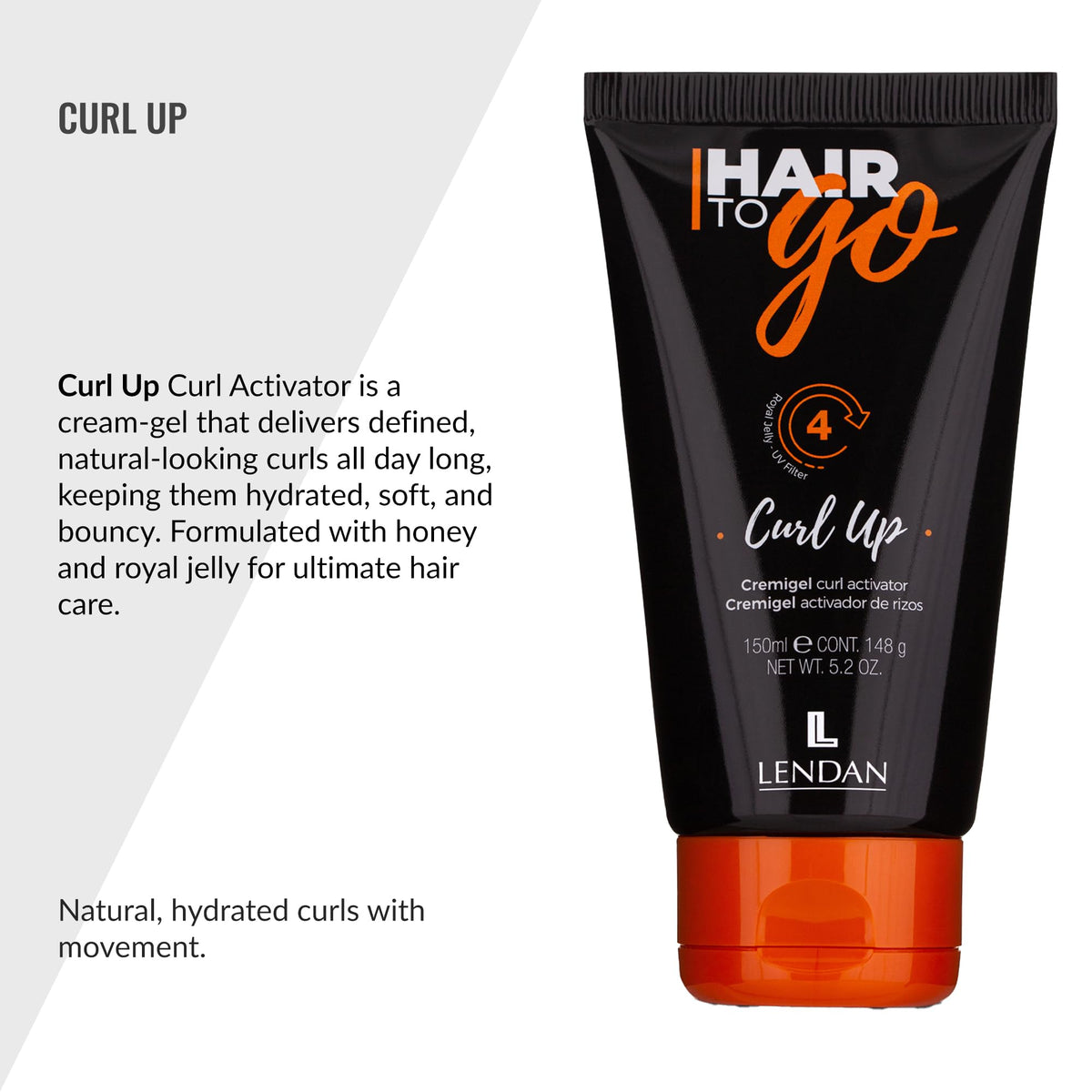 Lendan - Activador de Rizos - Curl Up Curls - 150 Ml - Con Miel y Jalea Real - Rizos Naturales e Hidratados - Controla la Humedad y el Frizz - Protege el Color del Cabello