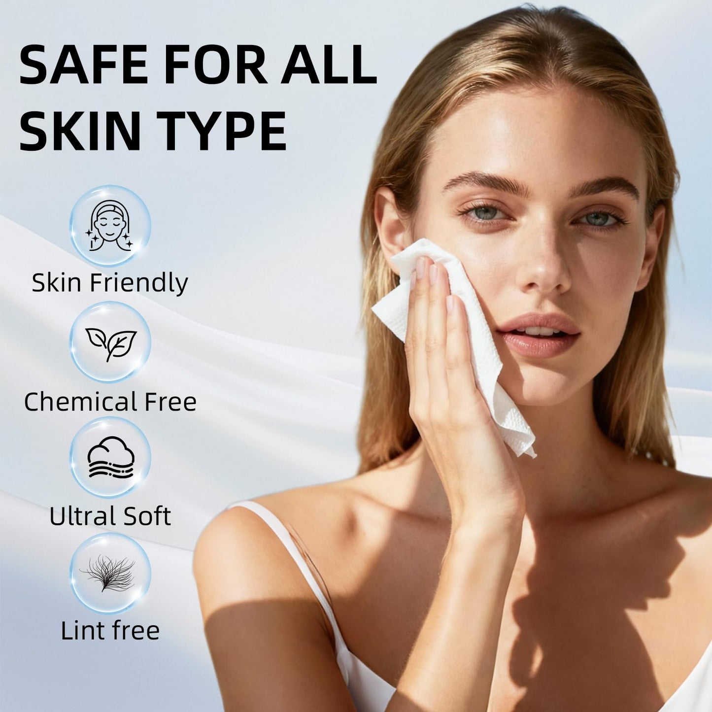 SilkenVive Toallas faciales desechables Clean Towels XL (50 unidades, 25x30 cm) – Toallitas desmaquillantes secas, paños faciales ultrasuaves sin pelusa, biodegradables para una piel limpia.
