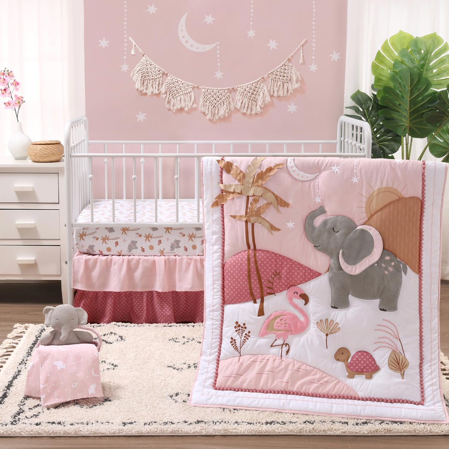 The Peanutshell - Juego de cama de 4 piezas de algodón orgánico para niñas – Juego de cama de bebé recién nacido, bebé y niño pequeño con dos sábanas de cuna, edredón con volantes y polvo – Oasis