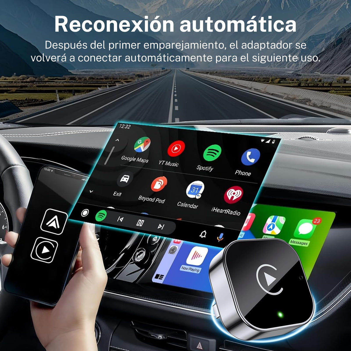 Adaptador Inalámbrico GOMITA Gris 2 en 1 para CarPlay y Android Auto