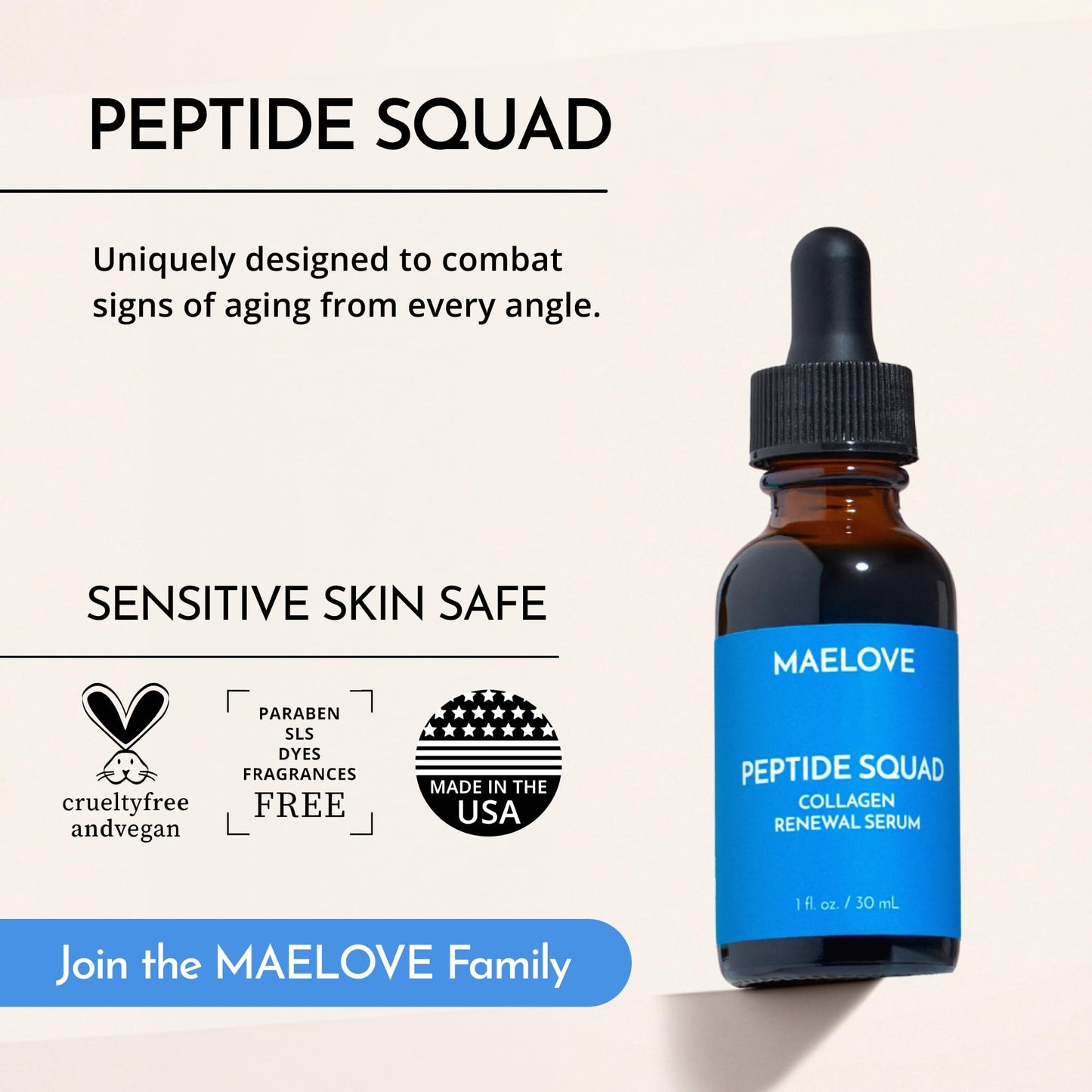 Suero renovador de colágeno Peptide Squad, suero antienvejecimiento para el rostro con péptidos de cobre, argirelina y Matrixyl 3000, suero hidratante con péptidos para arrugas, líneas finas y