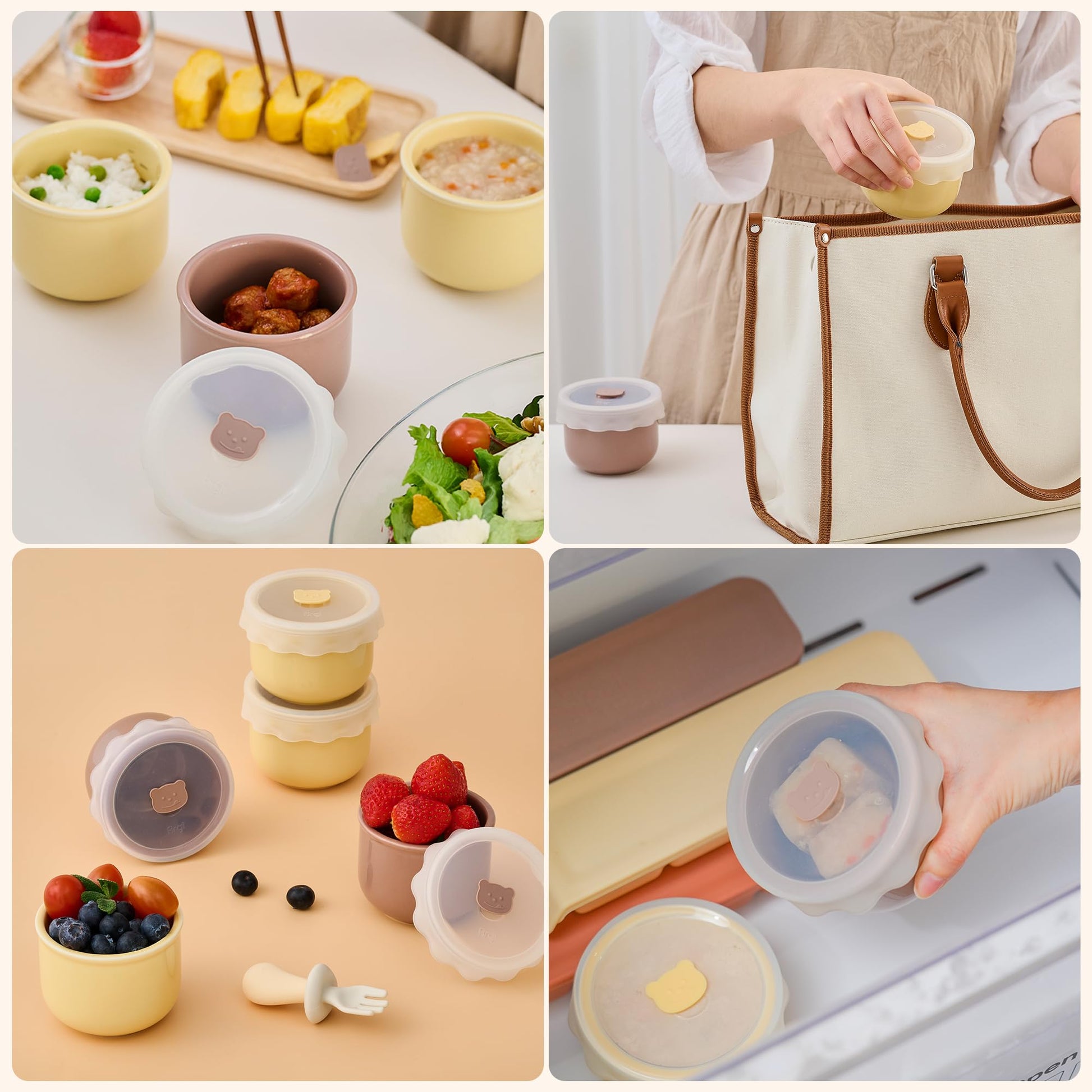 Firgi - Recipientes de almacenamiento de alimentos para bebés – Tupperware de cerámica con tapa hermética sin BPA, apto para microondas y lavaplatos, recipientes reutilizables con tapas – Recipiente
