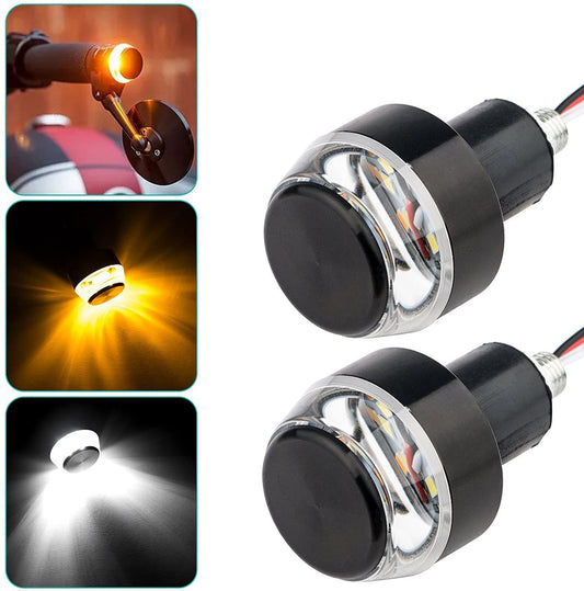 Direccionales Focos Led para Motocicleta Manubrio Laterales,Luz De SeñAl De Giro De Motocicleta,1 Par De Luces De Extremo De Manillar De Motocicleta,Luz Delantera De Resistencia Intermitente
