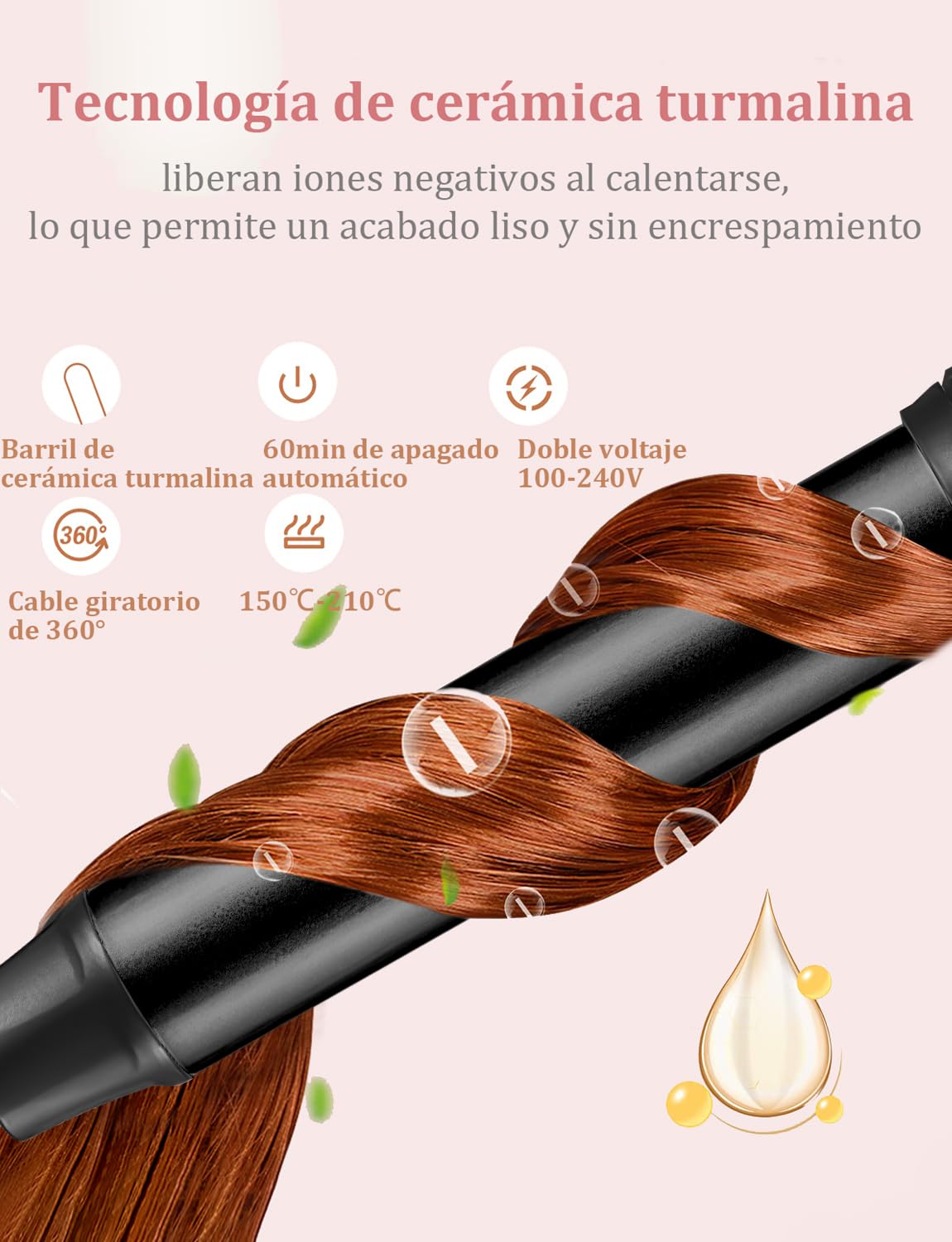 Rizador de Cabello 5 en 1 con Guantes, Cerámica Ajustable - Peines y Clips Incluidos - Calentamiento Instantáneo - Herramientas de Peinado Profesionales - Negro. ¡Cabello liso o rizado en minutos!