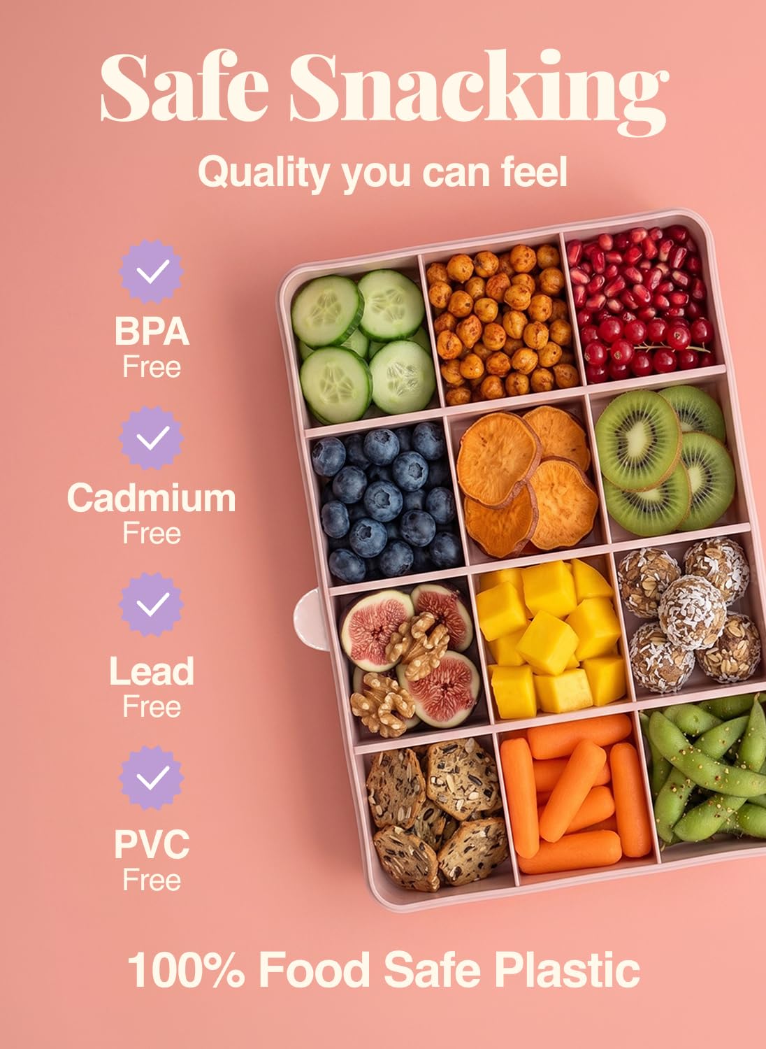 Melii Snackle Box | Contenedor de aperitivos dividido de 12 compartimentos, almacenamiento de alimentos sin BPA, divisores extraíbles, perfecto para botanas de niños, artes y manualidades, abalorio y
