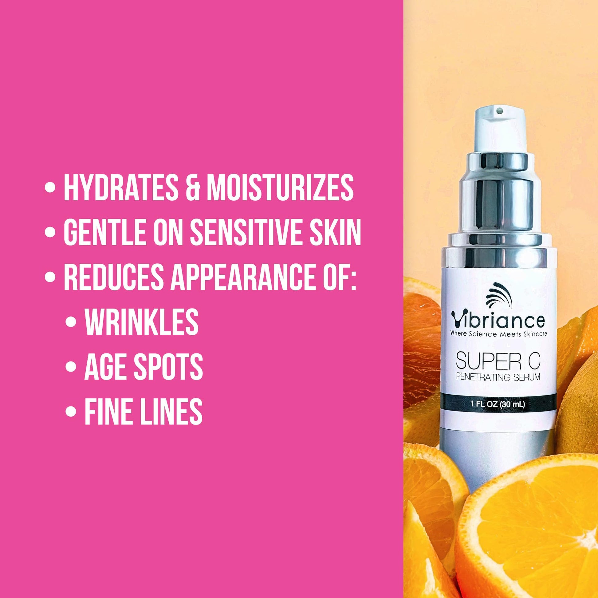 Vibriance Super C Serum for Mature Skin, Made in USA, All-In-One Formula Hydrates, Firms, Lifts, Smooths, Targets Age Spots, Wrinkles, Vitamin C Serum; 1 fl oz - Pack of 3
