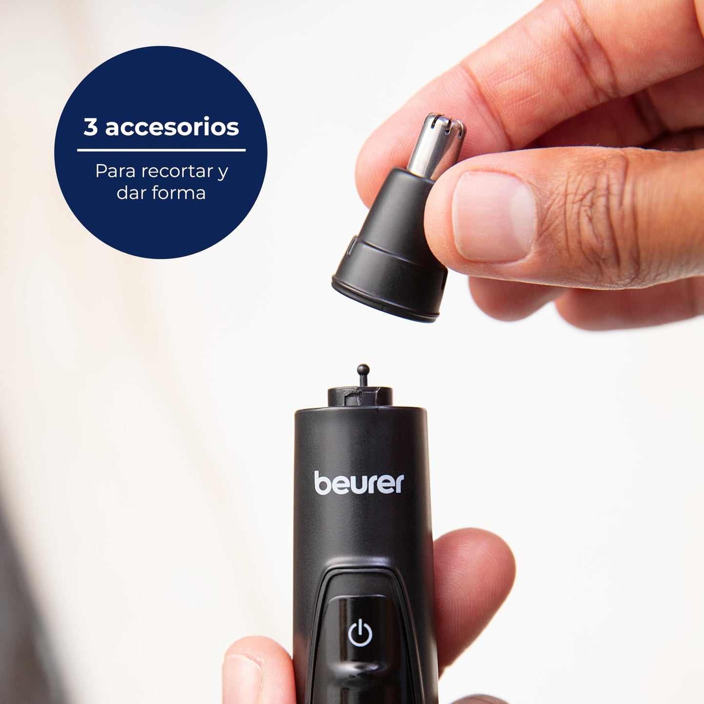 Beurer MN2X Recortadora de Nariz, Orejas y Cejas para Hombre y Mujer, Trimmer de Precisión con Accesorios de Acero Inoxidable y Resistente a Salpicaduras