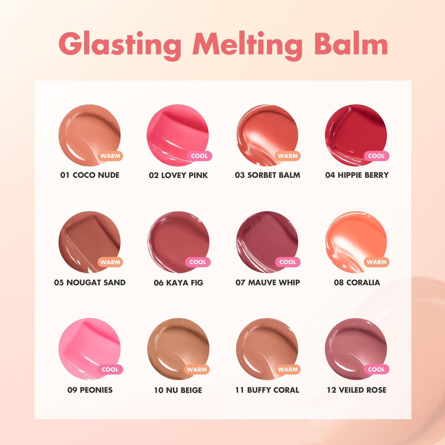 rom&nd GLASTING MELTING BALM 08 CORALIA - Hydrating Lip Gloss Balm for Juicy, Plump, & Vivid Coral Shine