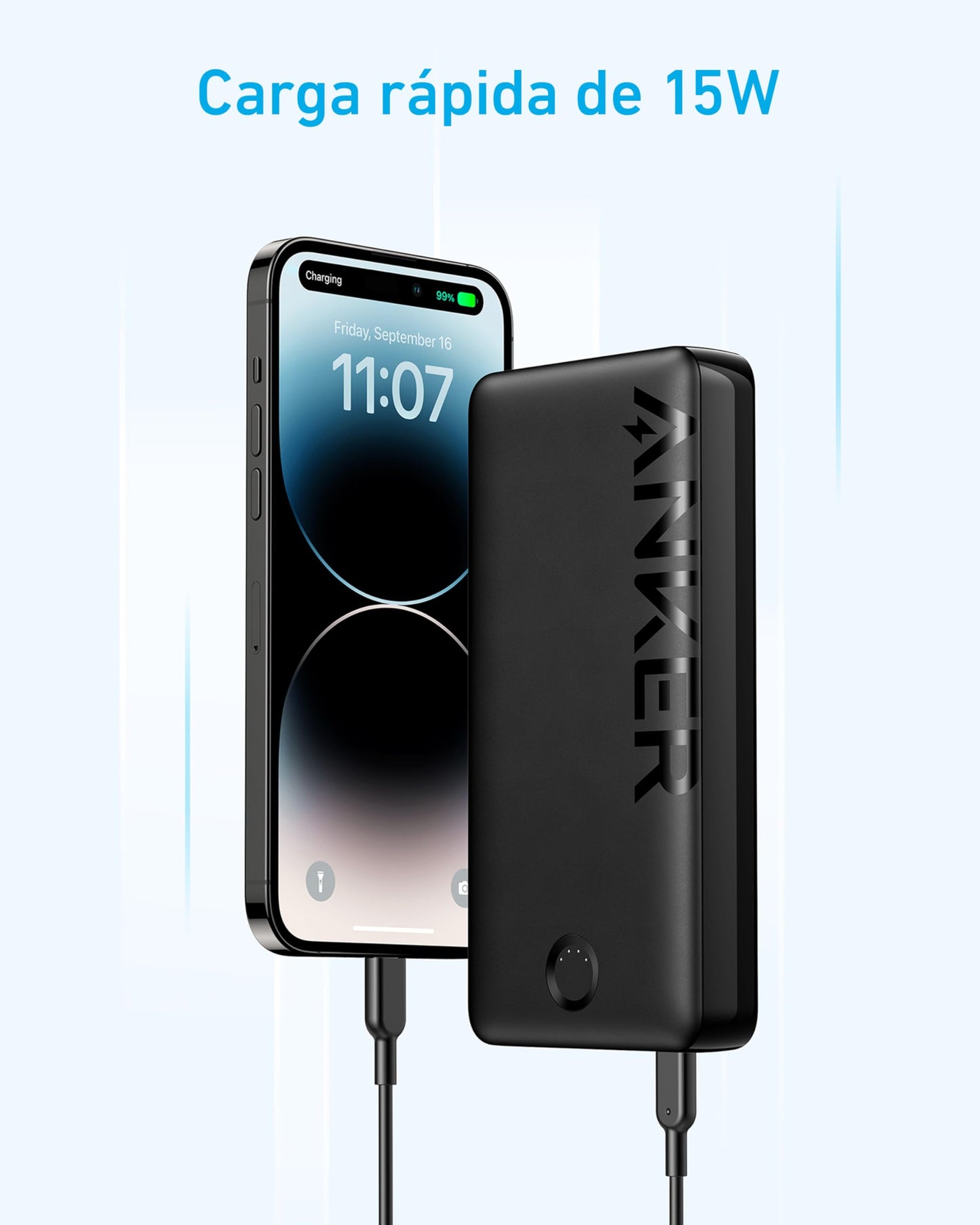 Batería Portátil Anker 20000mAh Negro Carga Rápida con 2 Puertos para iPhone y Samsung Galaxy