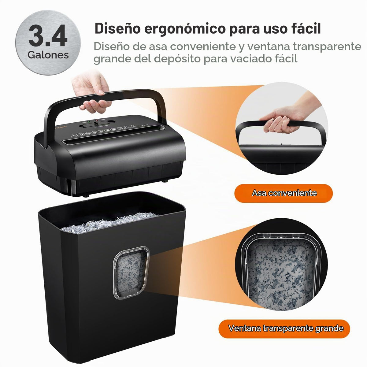 Trituradora de Papel Bonsaii Negra de Microcorte P-4 de Alta Seguridad para Oficina y Hogar