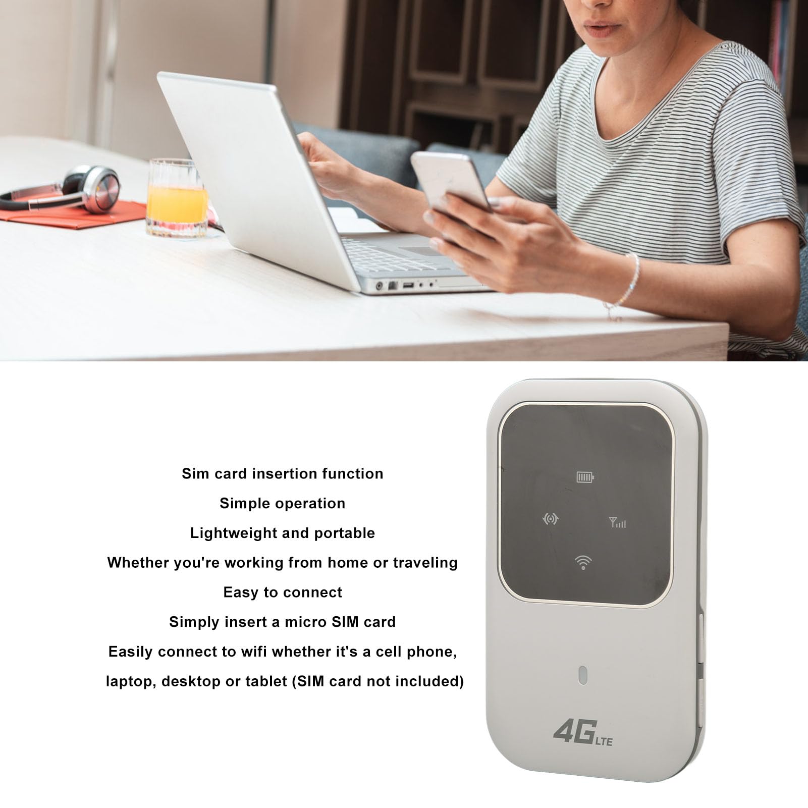 Enrutador 4G LTE Mini WiFi Inalámbrico Blanco con Ranura para Tarjeta SIM Desbloqueado 2.4G para Viajes