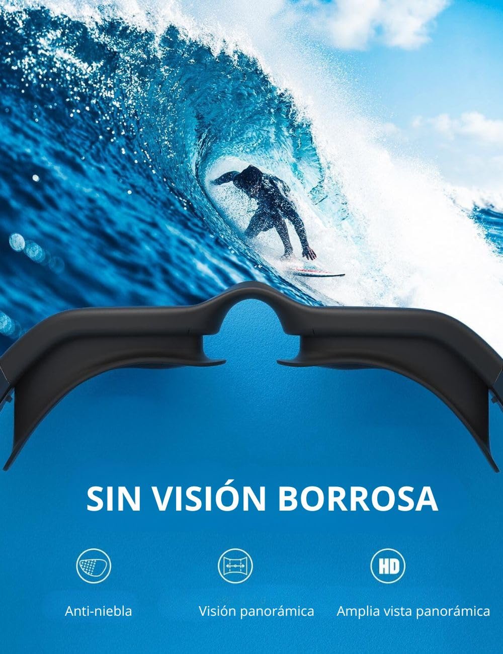 Hirola Goggles de Natación Polarizadas, Gafas Anti Empañamiento Profesionales para Adultos, Hombres y Mujeres (Negro)