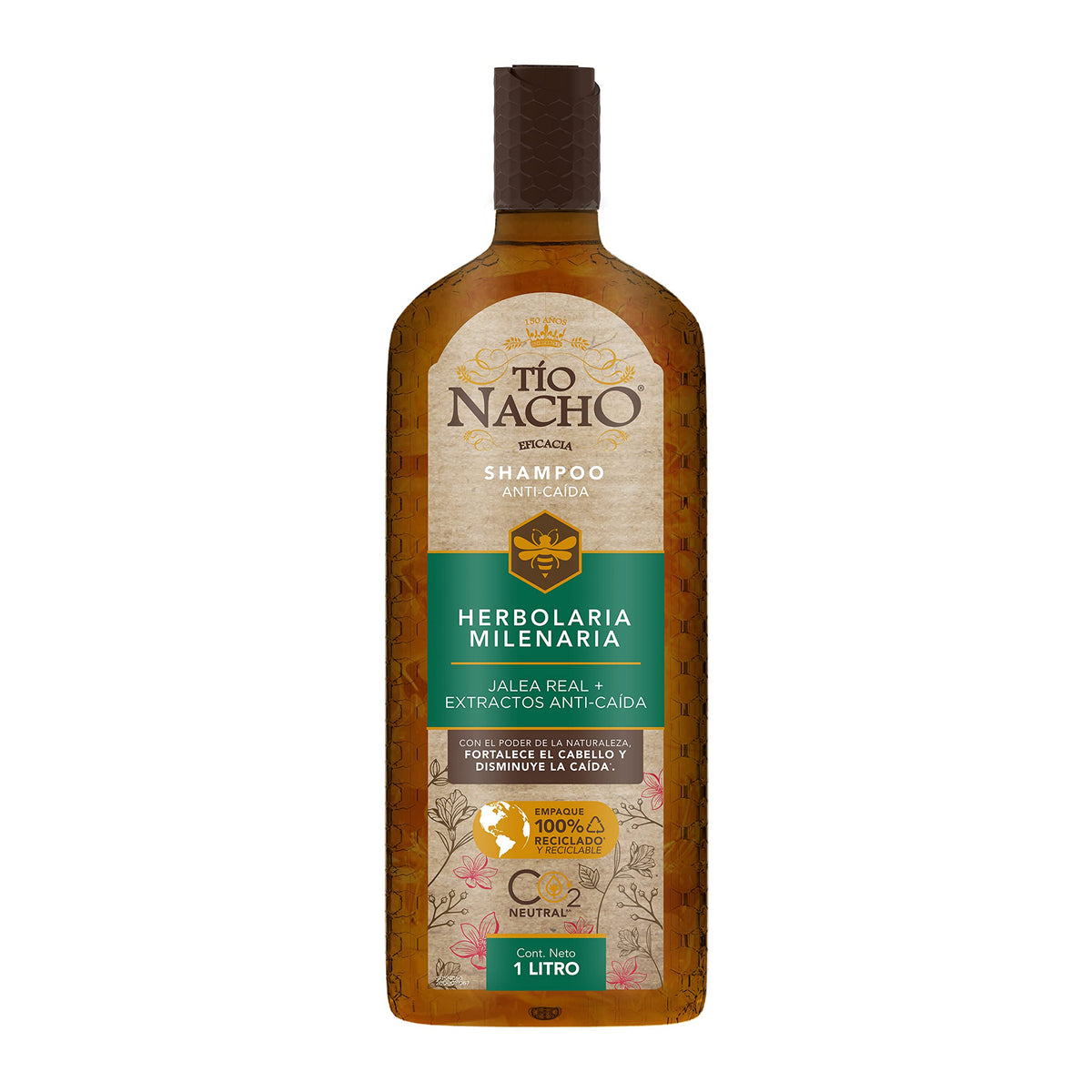 Tío Nacho HERBOLARIA MILENARIA, Shampoo JALEA REAL, extractos de CHILE, BARDANA, ALOE VERA y JOJOBA, Anti-Caída gracias al poder de la naturaleza fortalece el cabello y disminuye la caída, Fortalecimiento Capilar,100% reciclados y reciclables 1 L