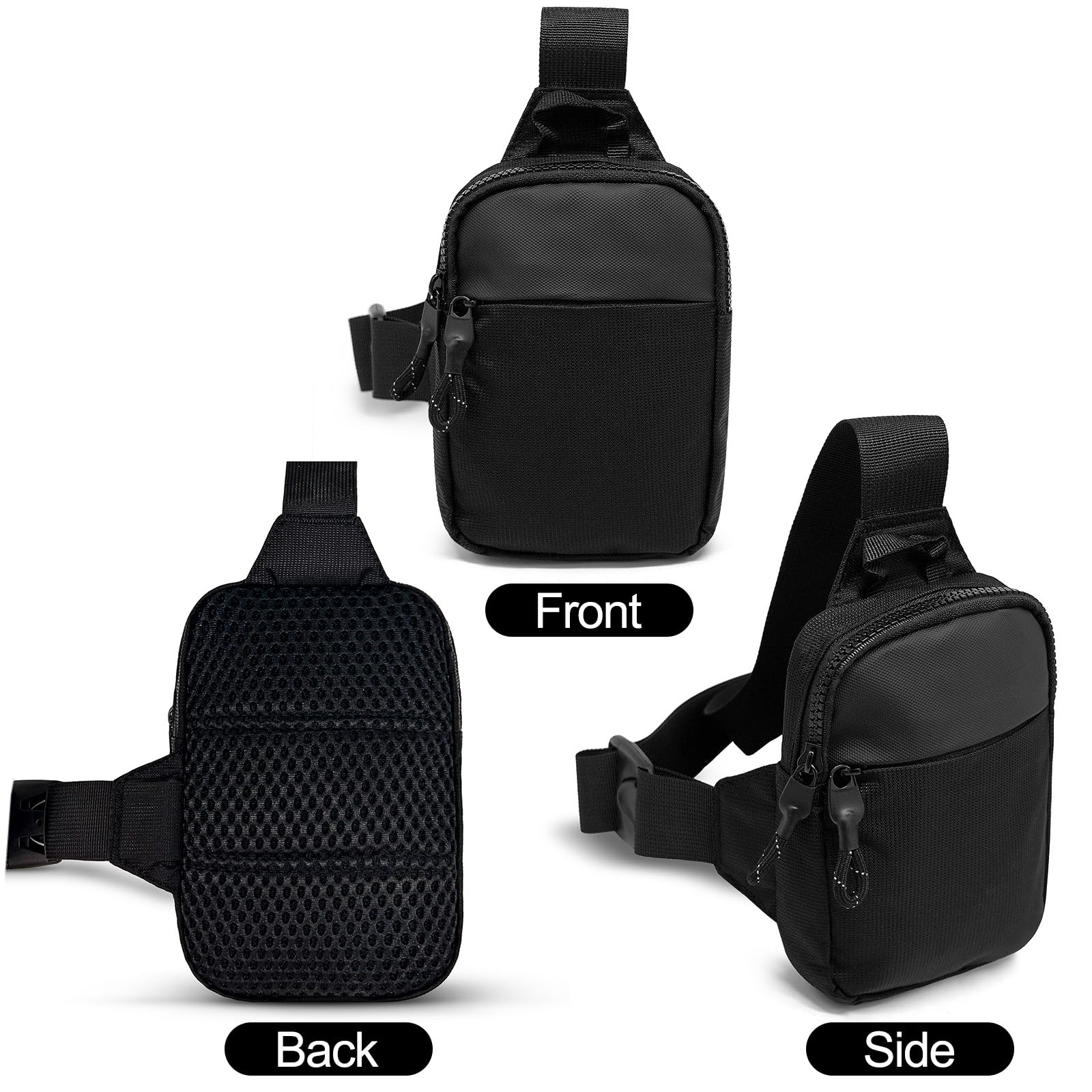 LKEX - Mini bolso bandolera para hombre, pequeño, para mujer, riñoneras, casual, personal, mochila, para el pecho del teléfono, Negro-mini(largo x ancho x alto = 13 x 3 x 19 cm), Pequeño, Mochilas