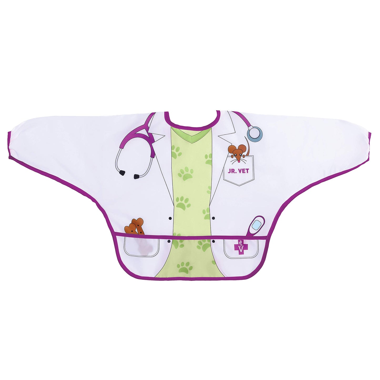 Dreambaby Baberos de personaje: Doctor y Veterinario, 2 piezas, Manga larga, Plástico impermeable fácil de limpiar, con bolsillo, ideal para comer o pintar, niños de 1 a 4 años