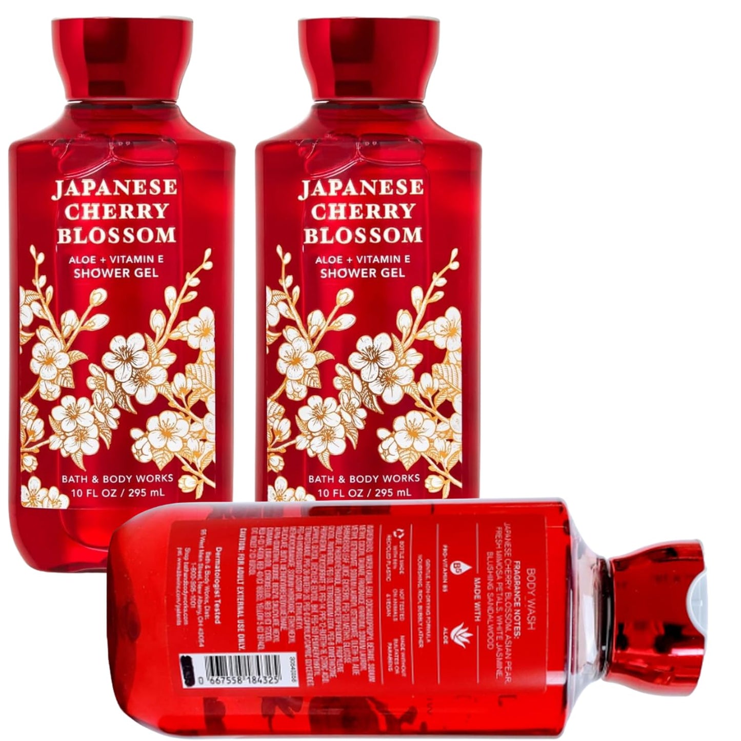 Japanese Cherry Blossom Shower Gel Body Wash - Set of THREE (3) bottles (10 oz ea) - Bath & Body Works Signature Collection
