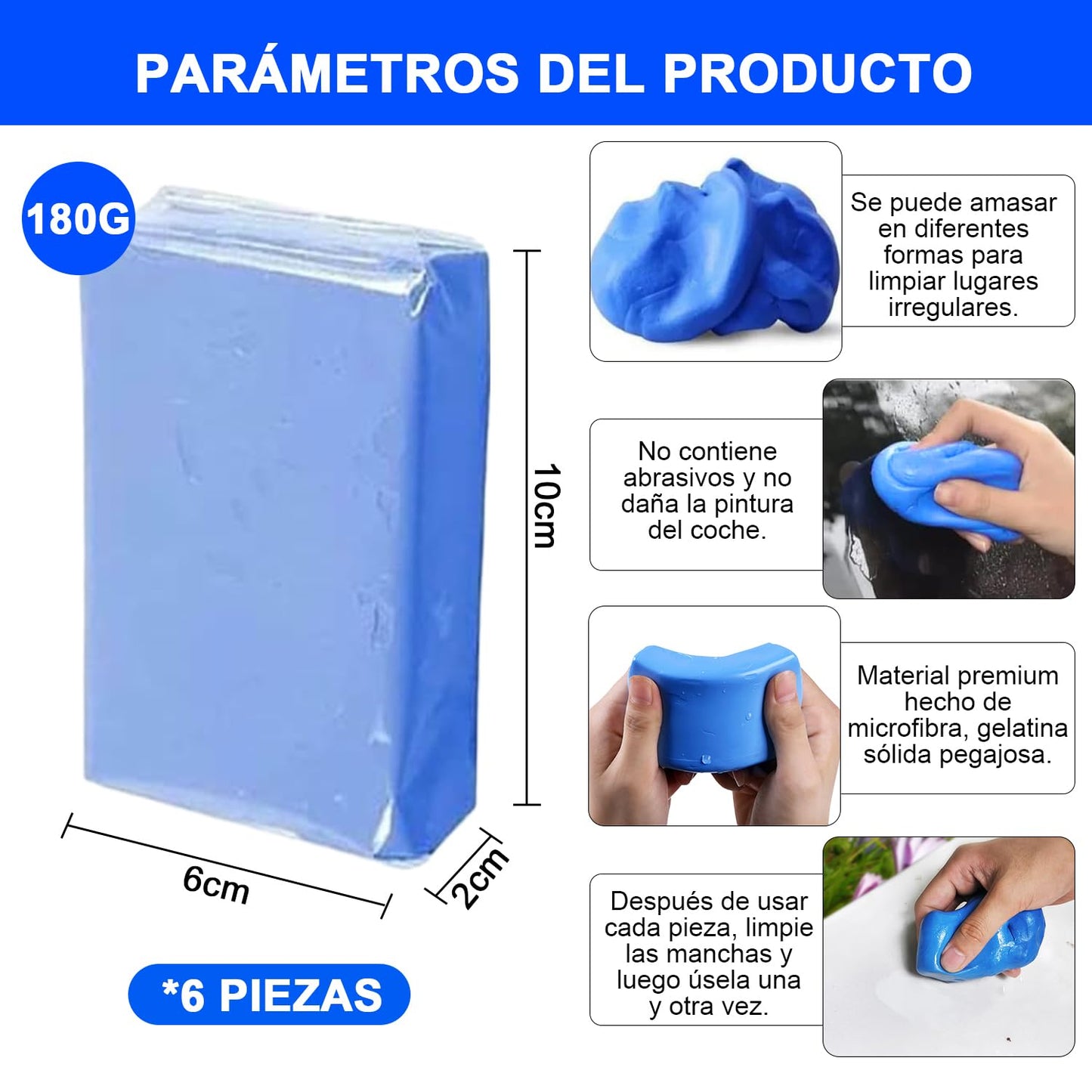 Arcilla Para Auto Car Magic Azul Reutilizable Sin Arañazos Para Limpieza De Detalles De Coche
