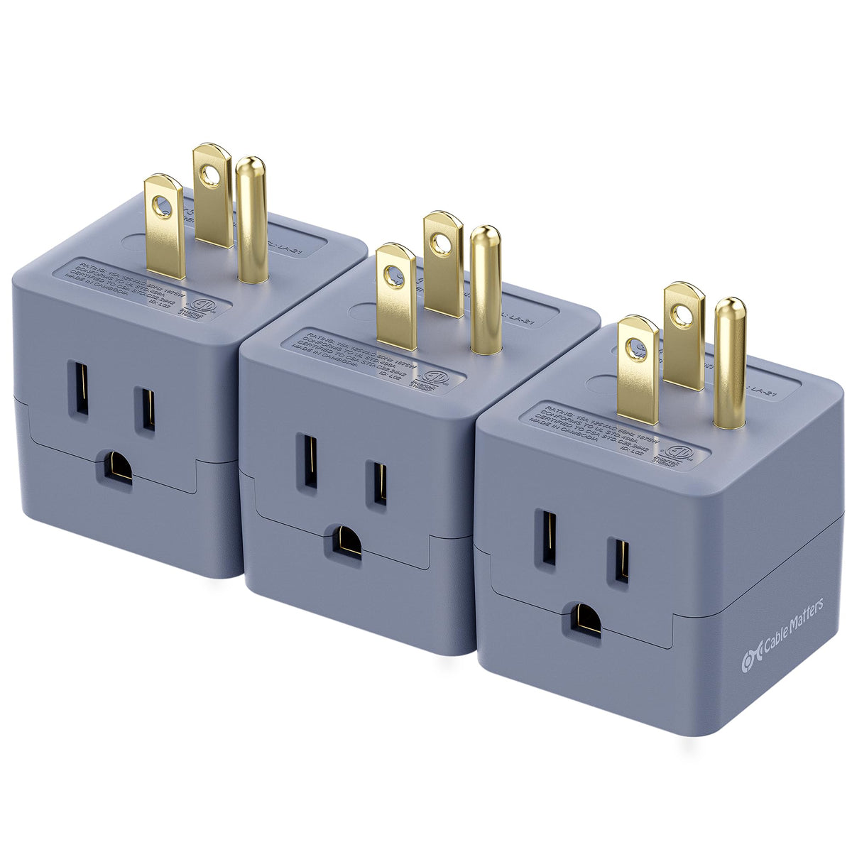 Adaptadores Power Cube Cable Matters Gris Paquete de 3 Salidas con Conexión a Tierra