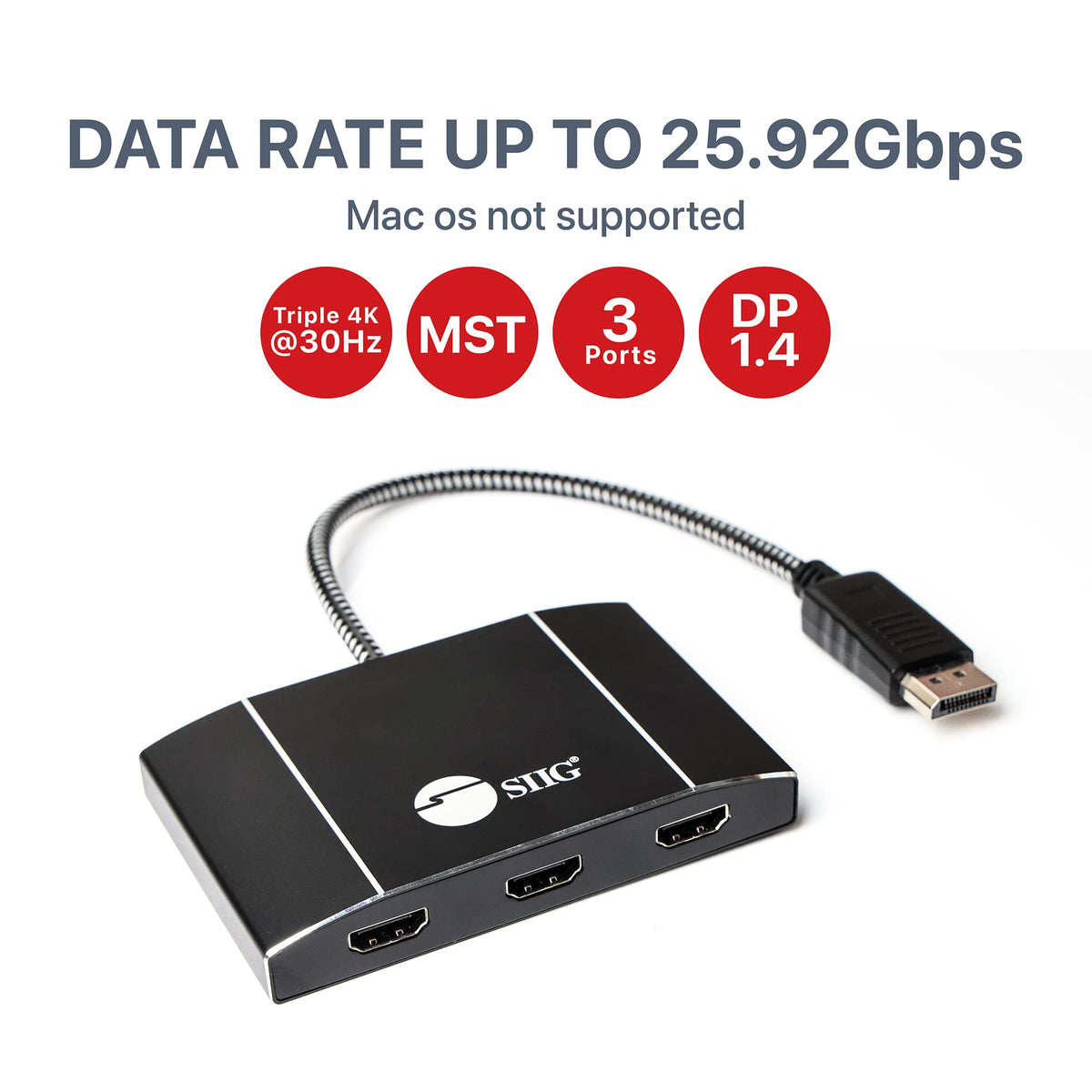 Hub MST DisplayPort a HDMI SIIG 3 Puertos 4K para PC Windows y Portátiles