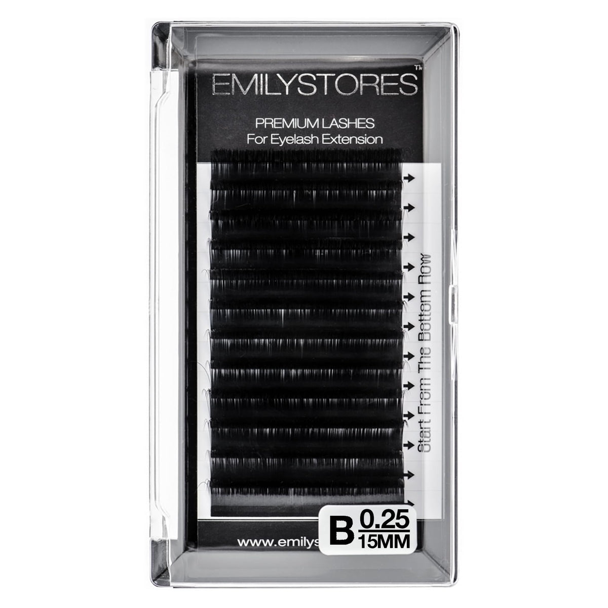 EMILYSTORES Eyelash Extensions 0.25mm Thickness B Curl Length 15mm Silk Mink Fake Eye Lashes In One Tray