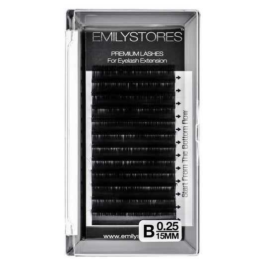 EMILYSTORES Eyelash Extensions 0.25mm Thickness B Curl Length 15mm Silk Mink Fake Eye Lashes In One Tray