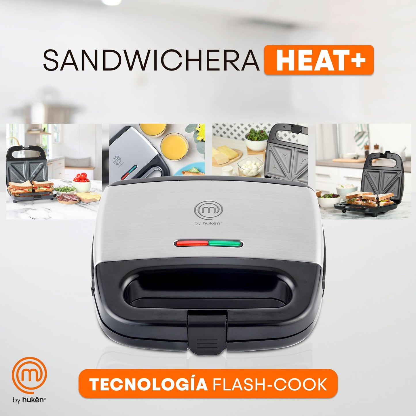Sandwichera MasterChef Hukën Acero Inoxidable 750W Superficie Antiadherente Fácil Limpieza